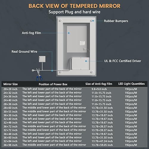Miniatura 7 de Espejo LED para baño de 28 x 36 pulgadas, espejo frontal y retroiluminado - Espejo de baño iluminado, antiniebla, regulable, CRI más brillante 90+,