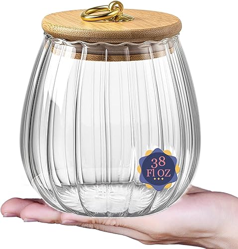 38 FL OZ Glass Jars with Bamboo Lids, Glass Containers with Airtight Lids for Storage, Large Candy Jars for Coffee Nuts Cookie, Decorative Glass