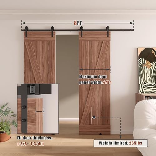 Miniatura 3 de Dondelight Kit de rieles de puerta corrediza de granero de 8 pies para puerta doble, riel modular de fijación estable de tornillos, se adapta a