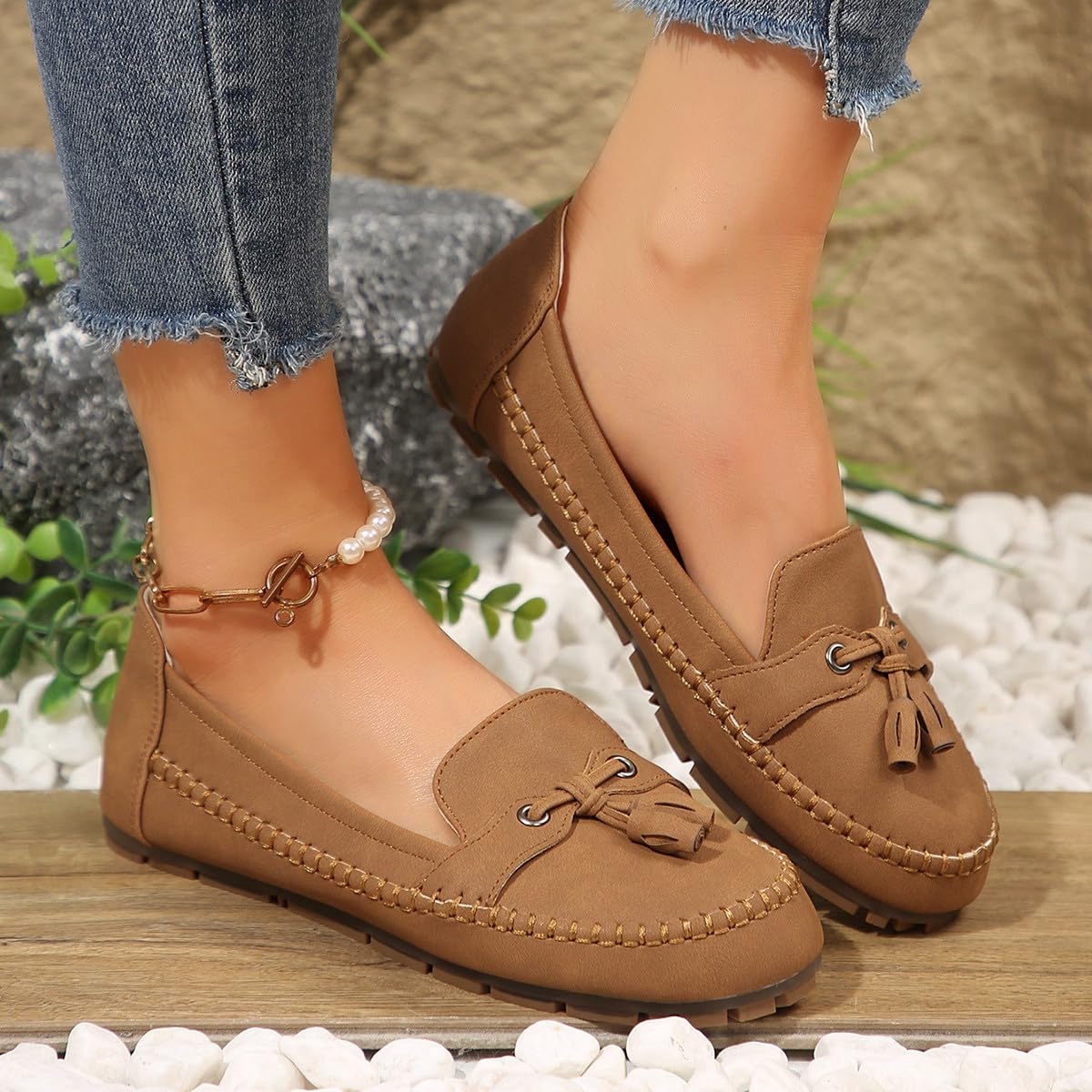 Mocasines vintage cómodos de piel de ante para mujer, zapatos planos ortopédicos suaves de ajuste ancho con soporte de arco, mocasines transpirables para conducir