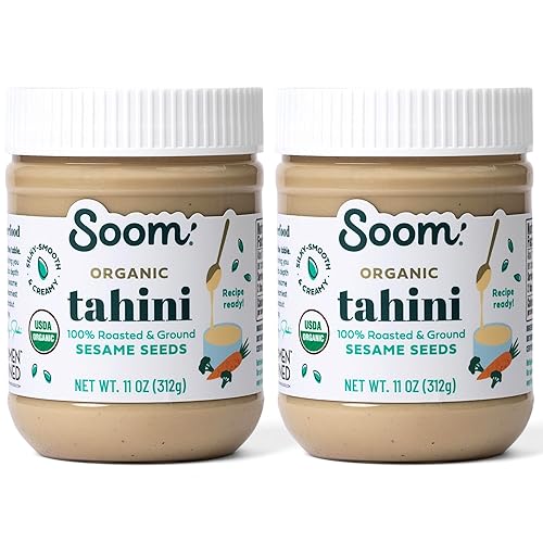 Soom Foods Ground - Pasta orgánica de sésamo Tahini de 11 onzas (paquete de 2) Textura suave y sedosa en humus, salsas, salsas, aderezos para
