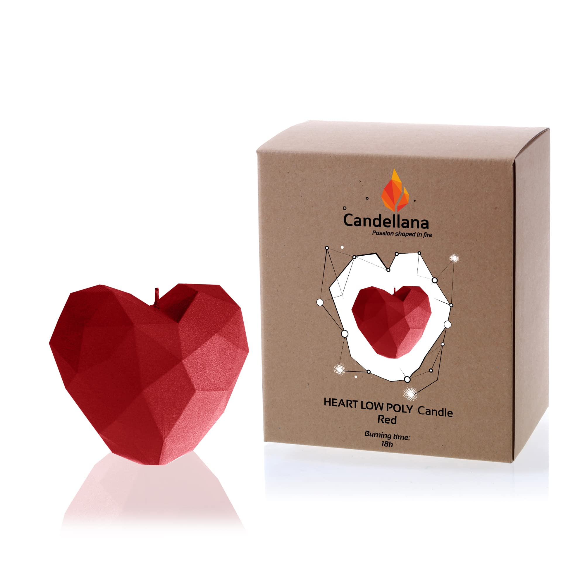 Candellana Heart Low-Poly - Świeca na walentynki - Pomysł na prezent - Świeca w kształcie serca - Romantyczna - Prezent ręcznie wykonany