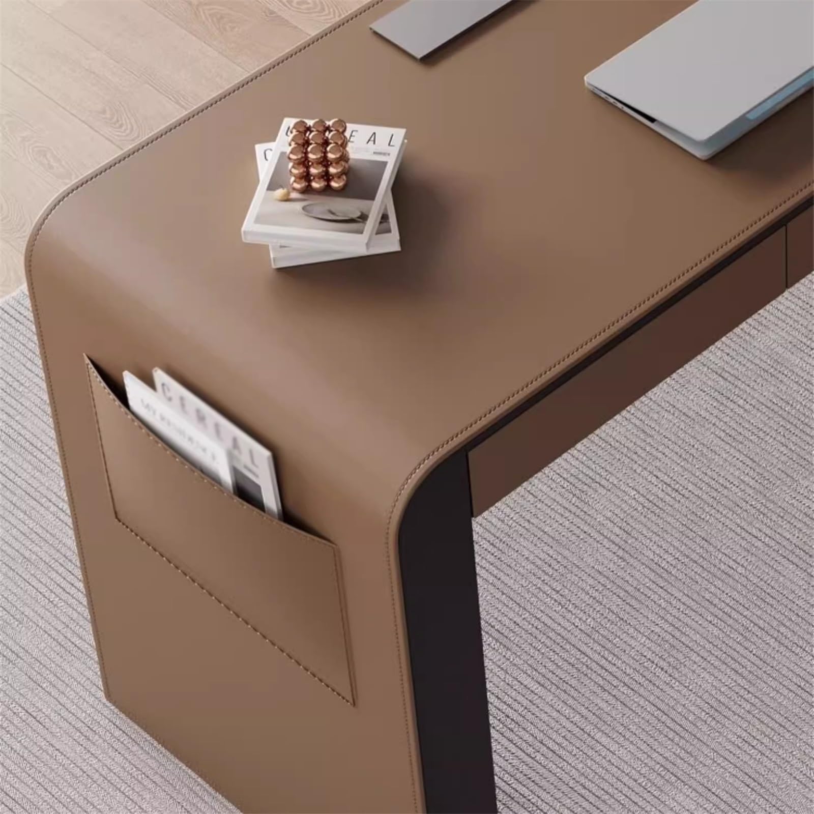 Biurko komputerowe Biurko w stylu minimalistycznym, skórzane, z gniazdami ładowania USB, nowoczesne biurko do nauki i pisania miejscem przechowywania(S)