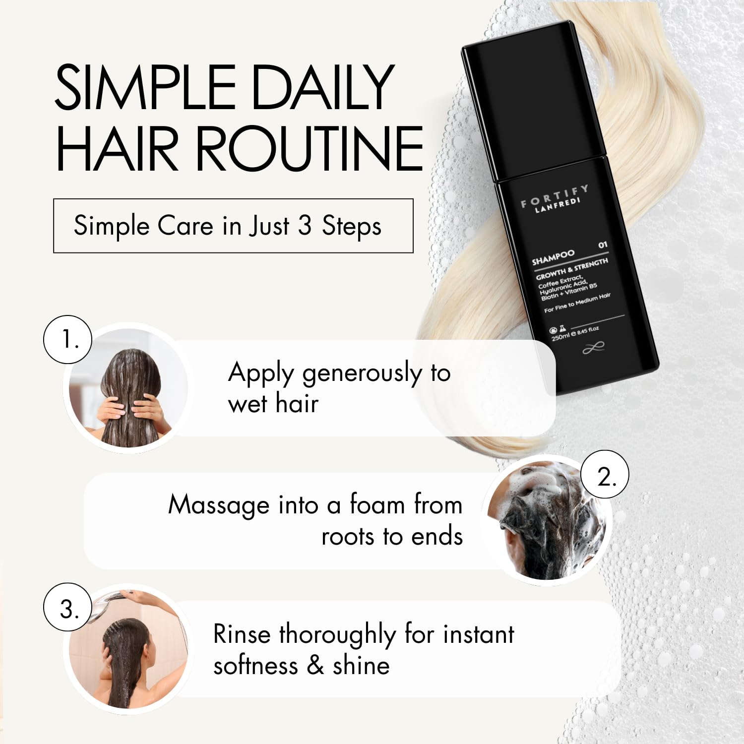Fortify Shampoo for Fine to Medium Hair, Strengthening Volumizing Formula, Supports Growth, Adds Shine, Repairs, Lightweight Daily Hair Cleanser