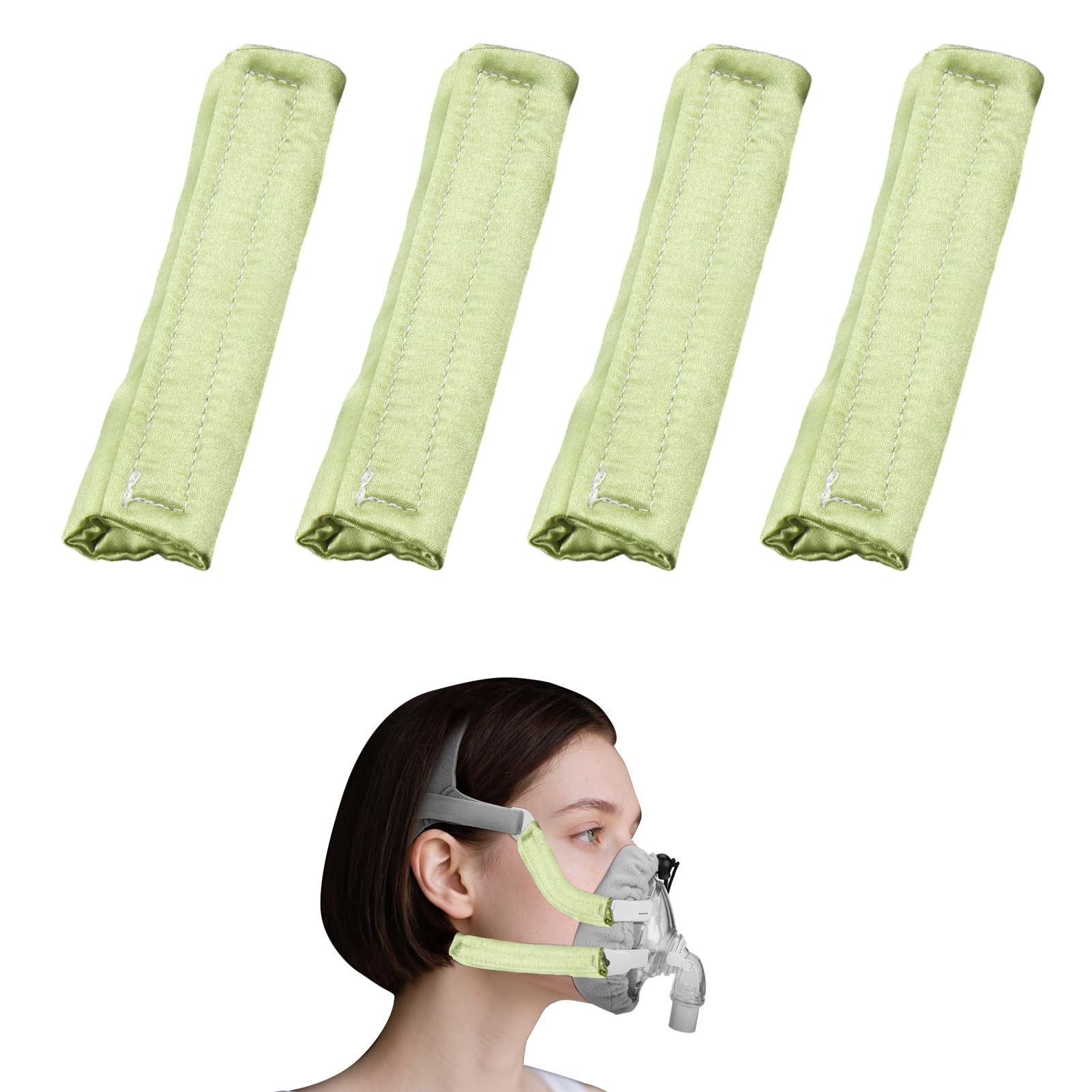 4 Pack Satin Mask Strap Covers, Face Cushion Cover for Strap Headgear, Universal and Reusable Comfort Pads, C Papa Accessories &amp; Supplies Mask Cover Headgear Pads for Reducing Red Marks (Light Green)