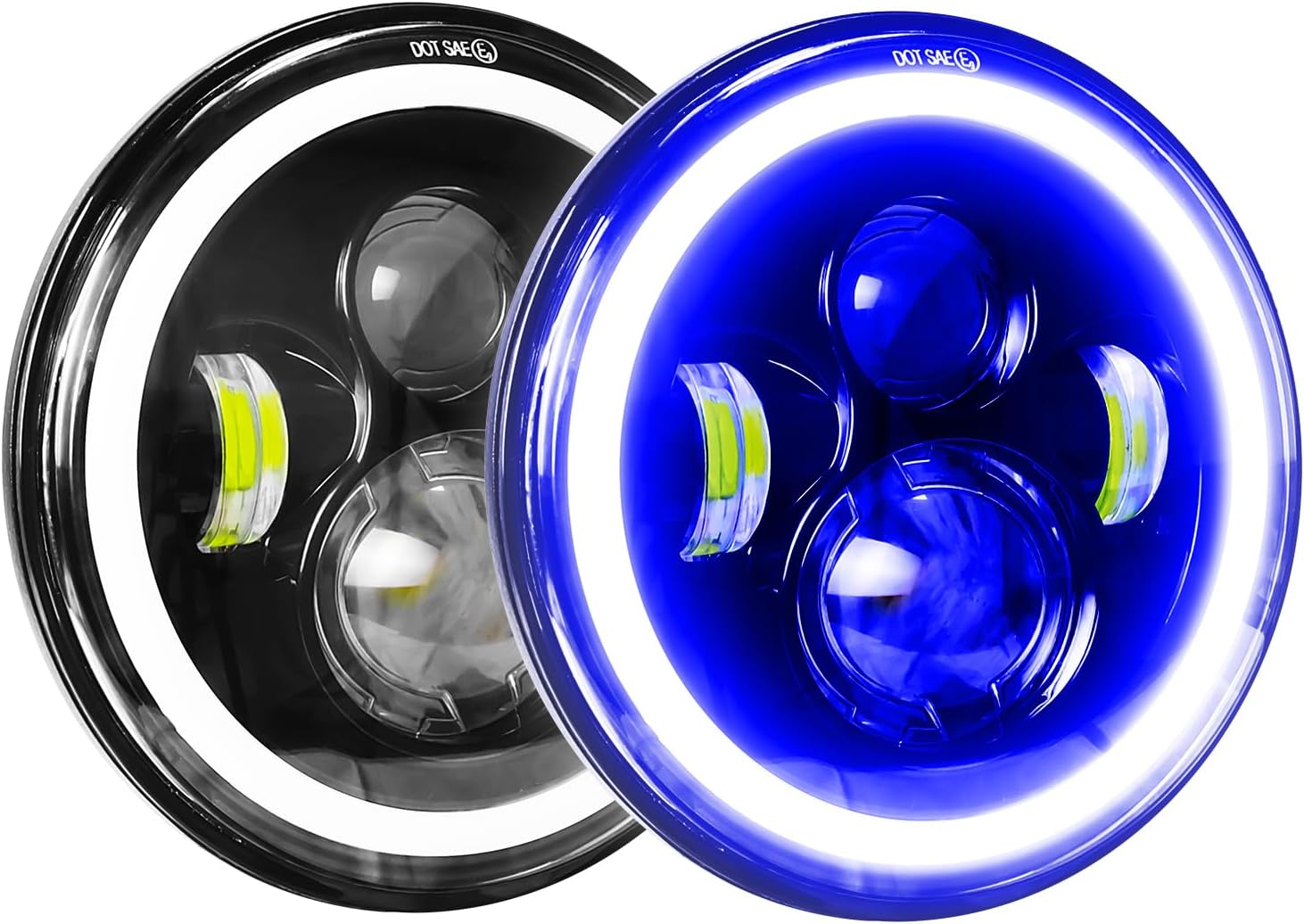 7 in Led Headlight Round, Projector 7 in Halo led Headlight DOT Hi/Low Beam Blue/White DRL Turn Signal Headlamps with with 07-18 Wrangler JK JKU LJ TJ Sahara Rubicon H1 H2 Motorcycle（2 Pack）