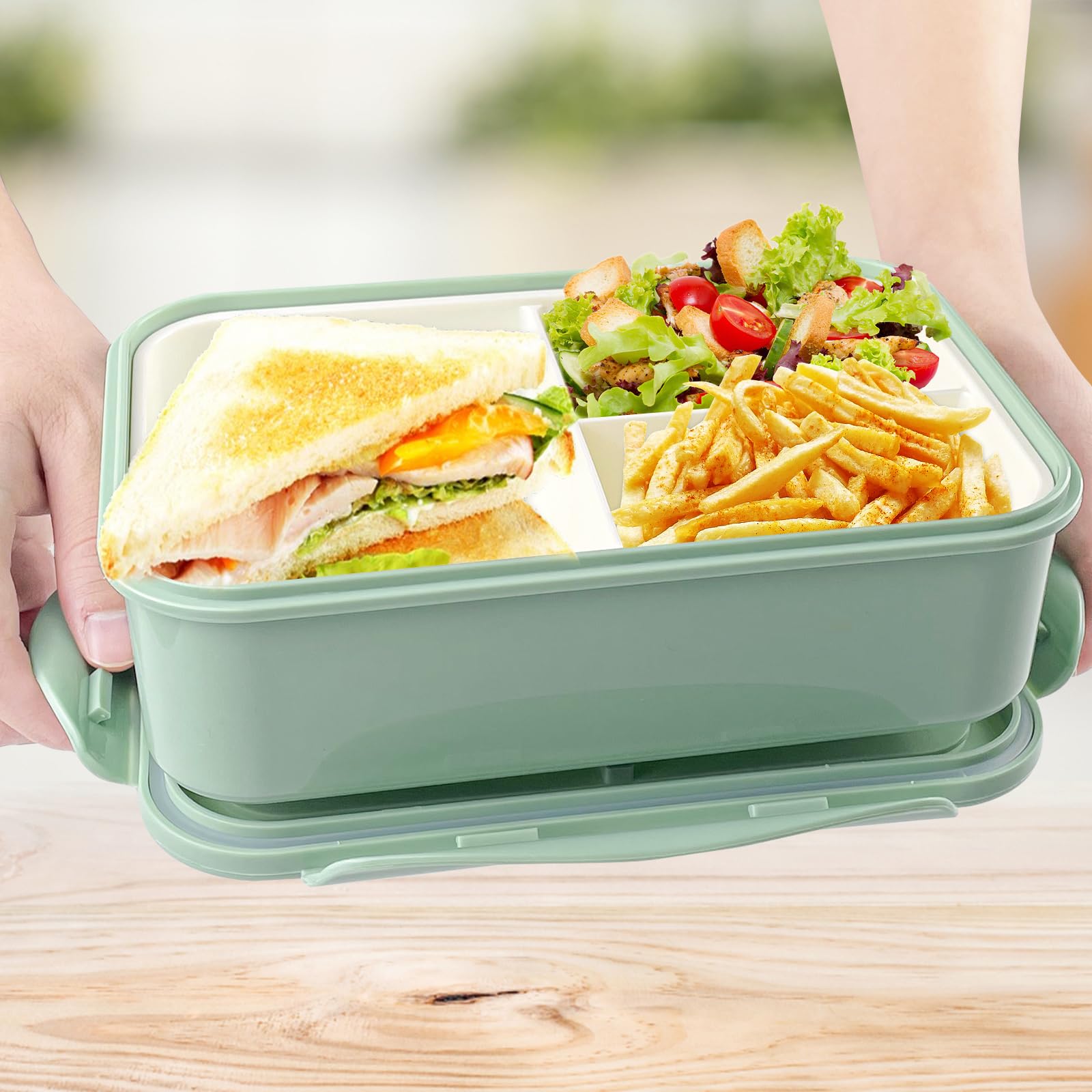 UPTRUST Bento Portapranzo 1400ml 3 Scomparti Con Cucchiaio E Forchetta - Contenitore Ermetico Per Bambini E Adulti, Adatto A Microonde E Lavastoviglie, Rosa-Bianco, Senza BPA - 4