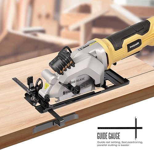 Miniatura 4 de Mini sierra circular de 4 amperios, sierra compacta con cable de 3500 RPM con hojas TCT 24T de 4-1/2", guía láser, guía de corte, adaptador de vacío