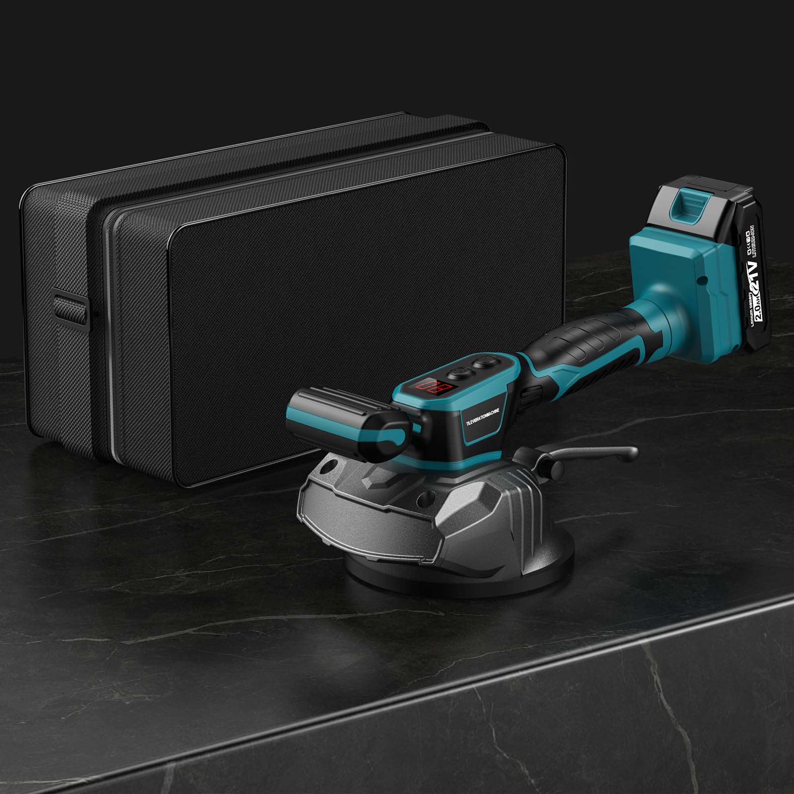 Machine Vibrante Carrelage, machine de nivellement de coupe carrelage electrique With 2 Batteries, ventouse réglable à 8 vitesses avec affichage numérique, pour carrelage, sol, mur