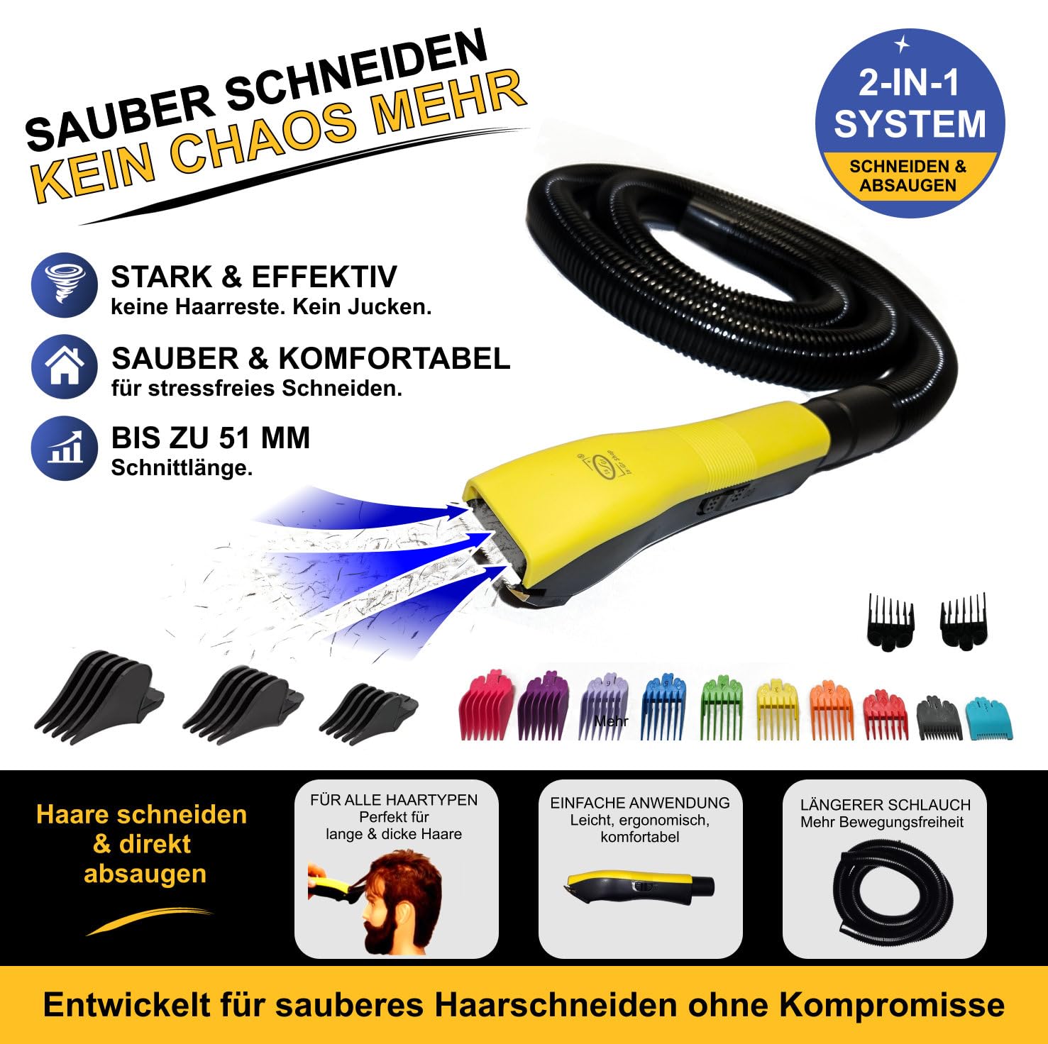 2x Scherkopf, Haarschneider Staubsauger 2 in 1 Haare Schneiden Saugen mit Absaugsystem Hair Easy Cut