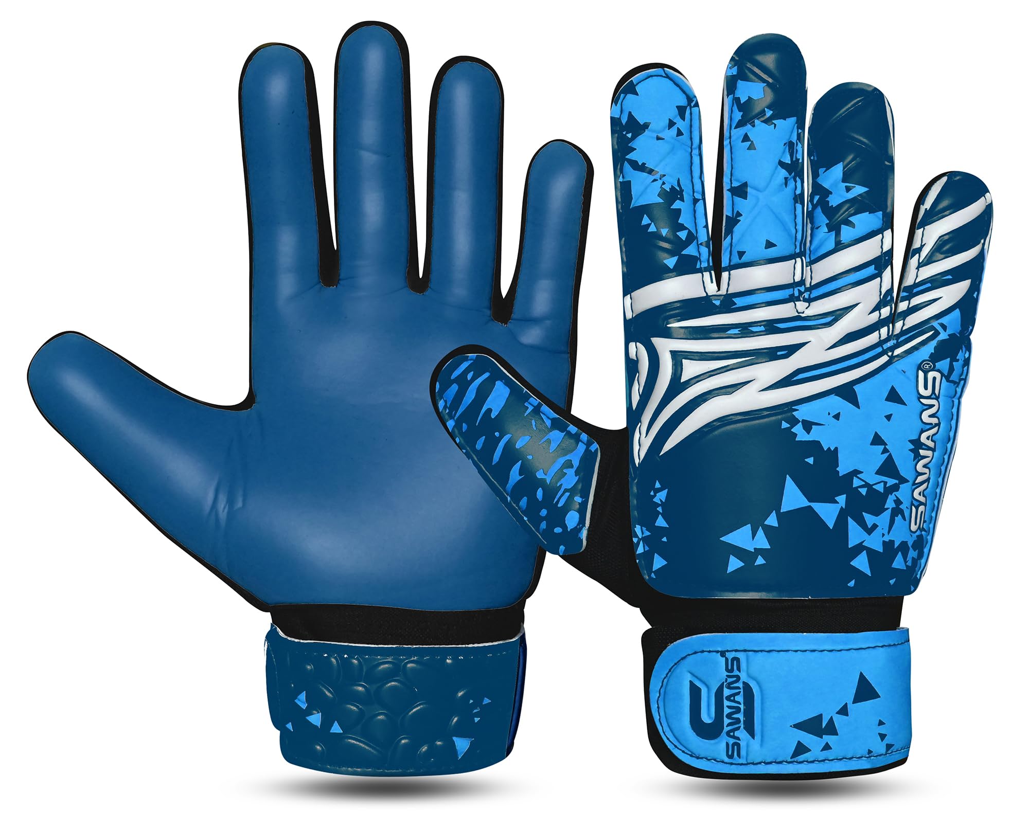SAWANS Goalkeeper Gloves for Kids Boys Football Youth Soccer Goal Keeping Goalie Protection Double Wrist Finger Support Grip Padded Palm Anti Slip (Black Blue, Size 4 suitable for 5 to 8 year old)