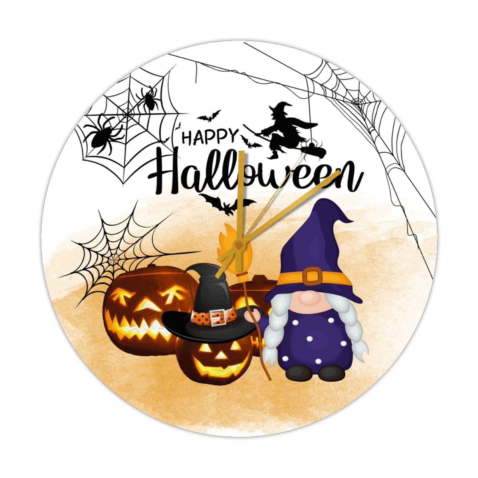 Horloge Halloween silencieuse en bois grand format 38cm pour chambre sans tic-tac