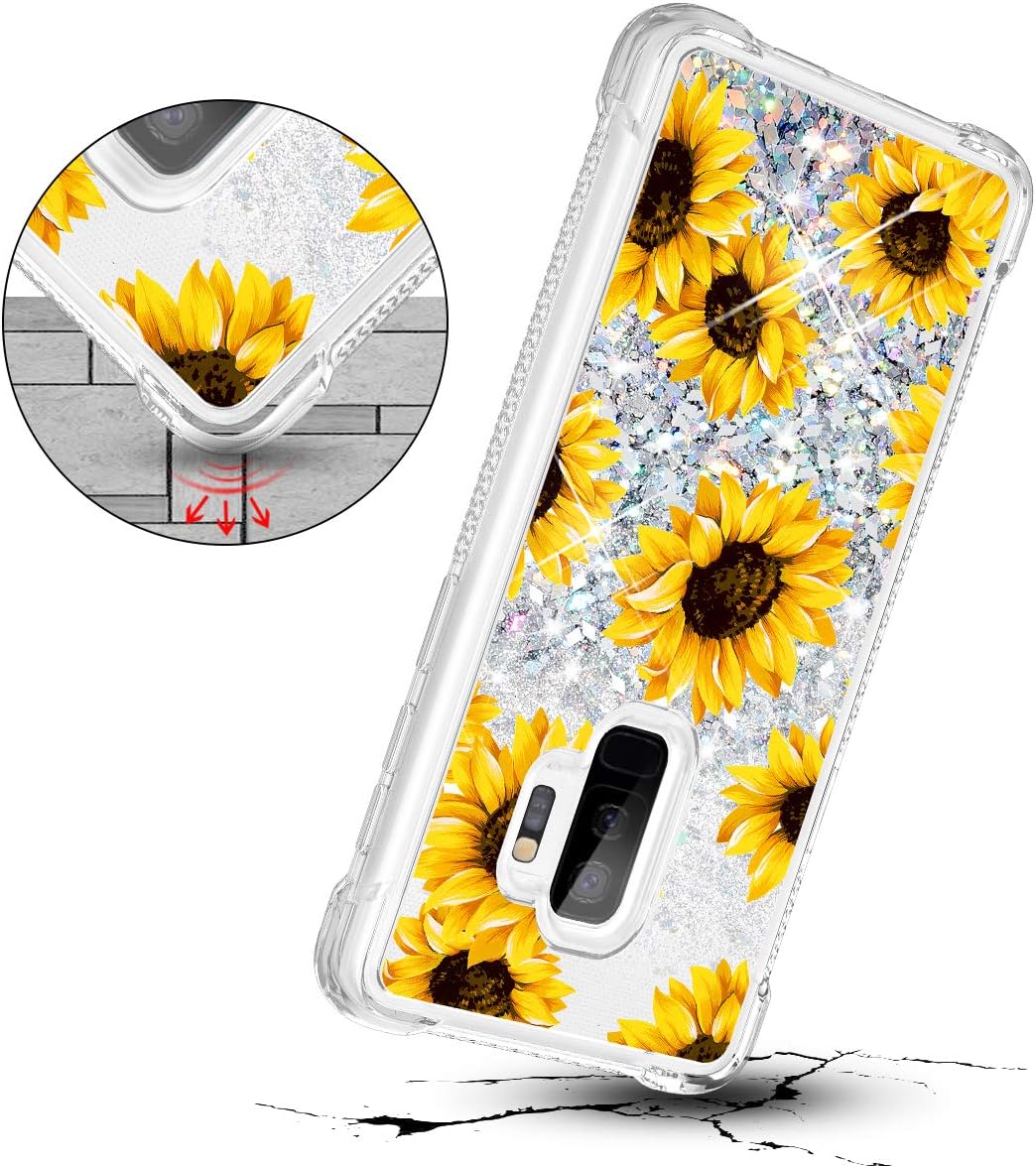 Caka Glitter Case for Galaxy S9 Plus Case Glitter Flower Sunflower Bling Luxury Fashion Flowing Liquid Floating Quicksand Sparkle Glitter Soft TPU Case for Samsung Galaxy S9 Plus (Sunflower)