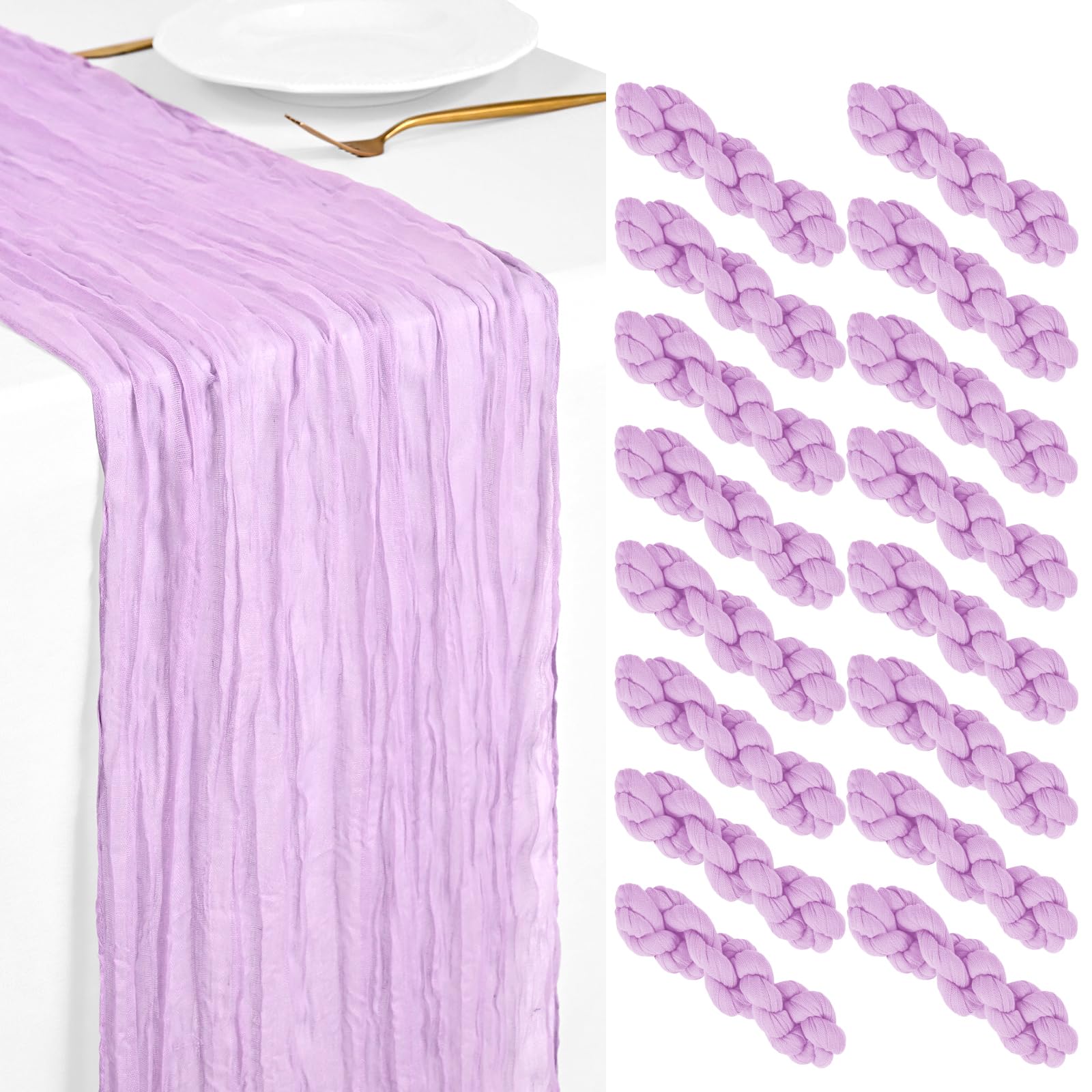 Showgeous 16 Pack Lilac Purple Cheesecloth Table Runner 45x275cm Lavender Boho Gauze Cheese Cloth Table Runners Romantic Rustic Sheer Table Decorations for Wedding Party Baby Shower Birthday Holiday
