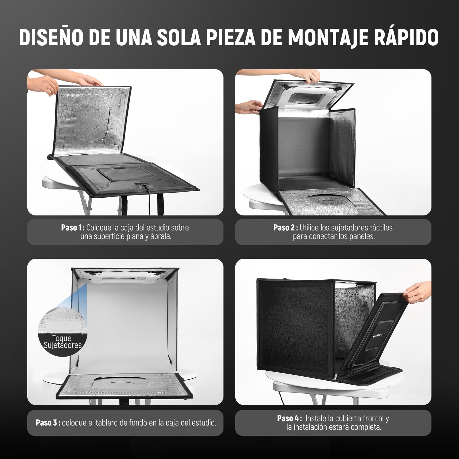 NEEWER 50W Caja de Luz Estudio Fotográfico, 24"x24" Plegable y Portátil con 4 Fondos, 5600 K, 160 LED, 5200 lx/0,5 m, Regulable, para Fotografía de Joyería y Electrónica, LP60