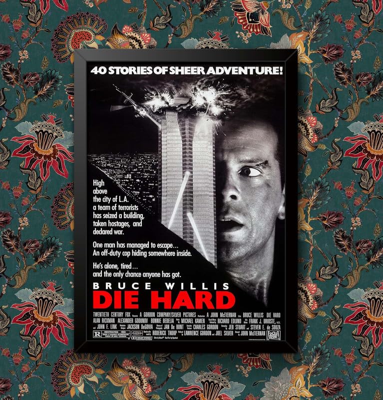 80s Classic Retro Vintage Die Hard Movie Film Poster Print Wall Art Pictures (A3 Framed - Black Frame)