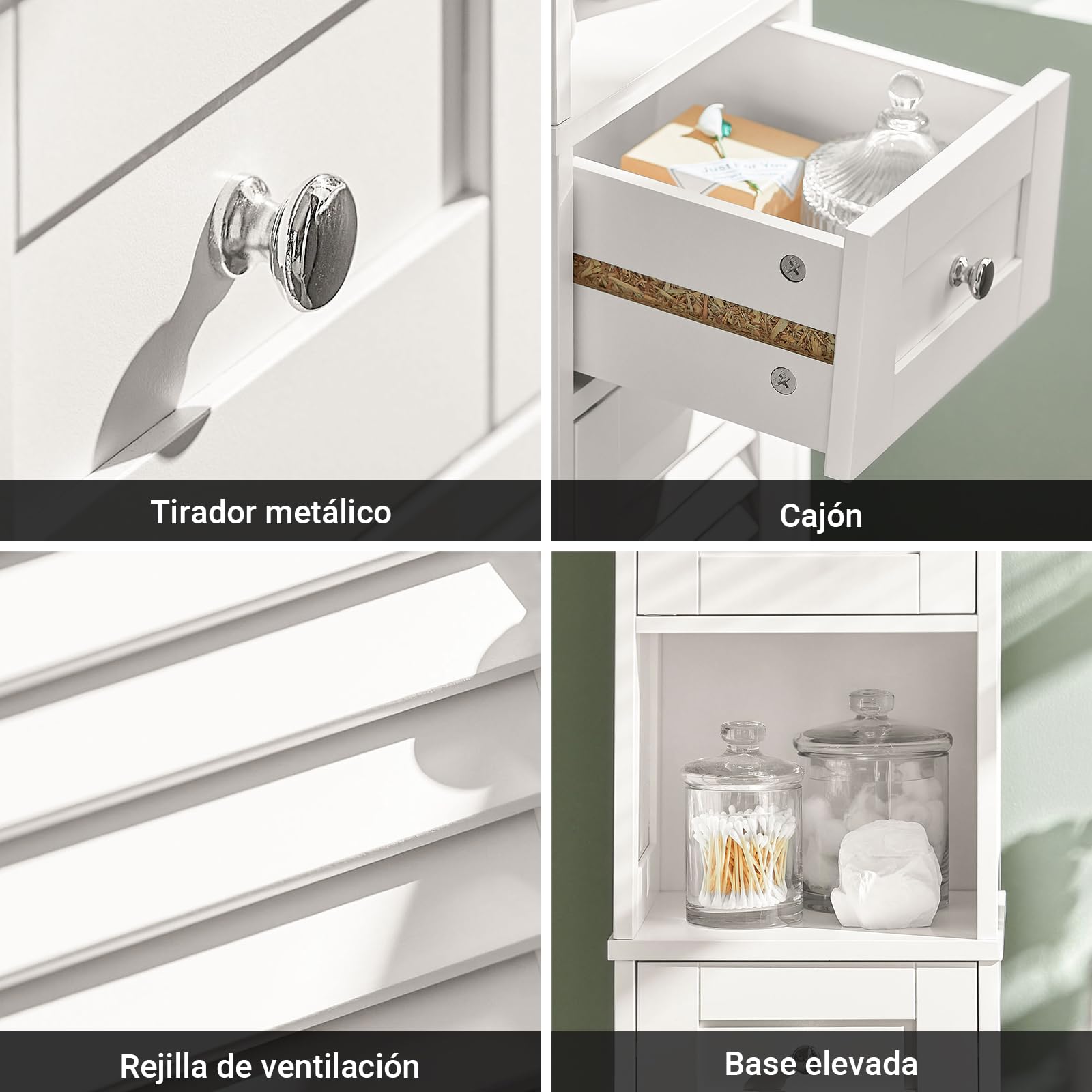 SoBuy Mueble Columna Baño Estrecho Blanco – Armario Alto Auxiliar con 2 Puertas, Cajón y Estante Abierto Mueble de Baño Estrecho para Lavadero Aseo o Espacios Reducidos 32x170x30cm FRG236-W