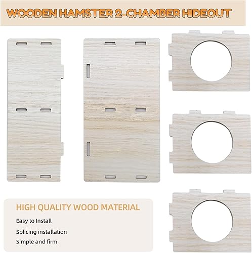 Miniatura 3 de Hamiledyi Túnel de Escondite de Madera para Hámsters de 2 Cámaras - Juguetes Explorativos de Múltiples Cámaras, Laberinto de Escondite para