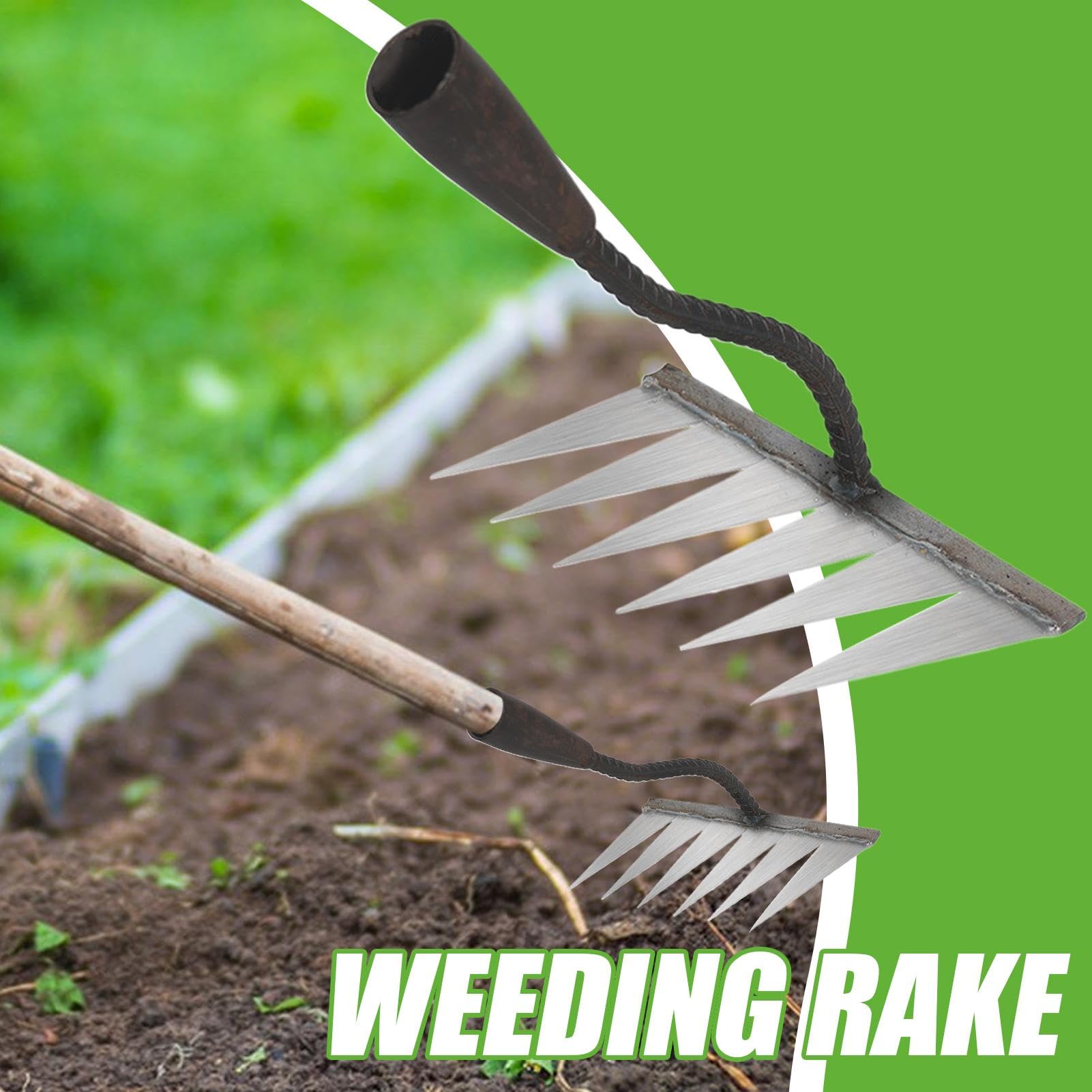 Iron Rake for Gardening and Weeding, Heavy Duty Iron Weeding Rake, Puller Tool Manganese Steel Manual Weeder Claw Remover Tool, Effective Uprooting Tool for Yard and Garden