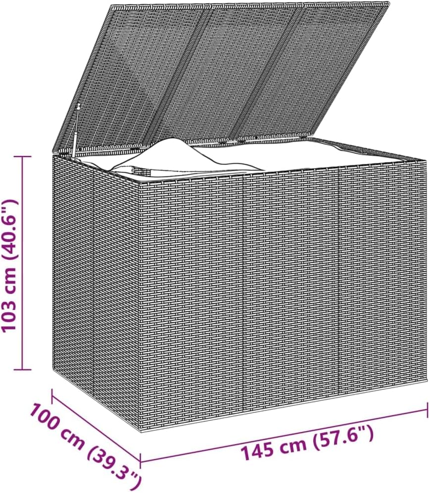Cushion Box Gray PE Rattan Large Cushion Box Rectangular Outdoor Furniture Storage Boxes