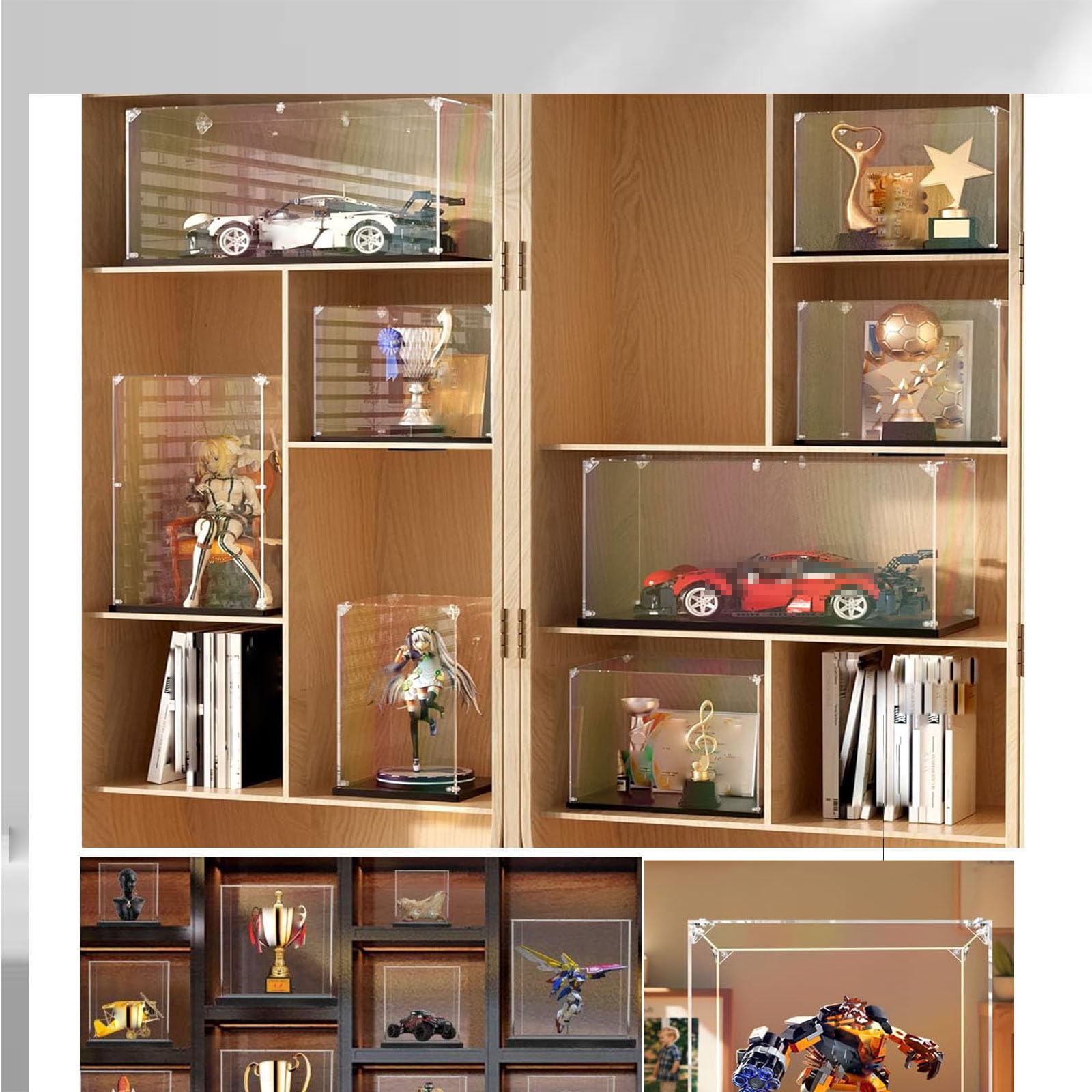 Vitrina Expositora para Colecciones,Vitrina Acrílica Transparente Antipolvo (Base Negra, 55x25x25cm)