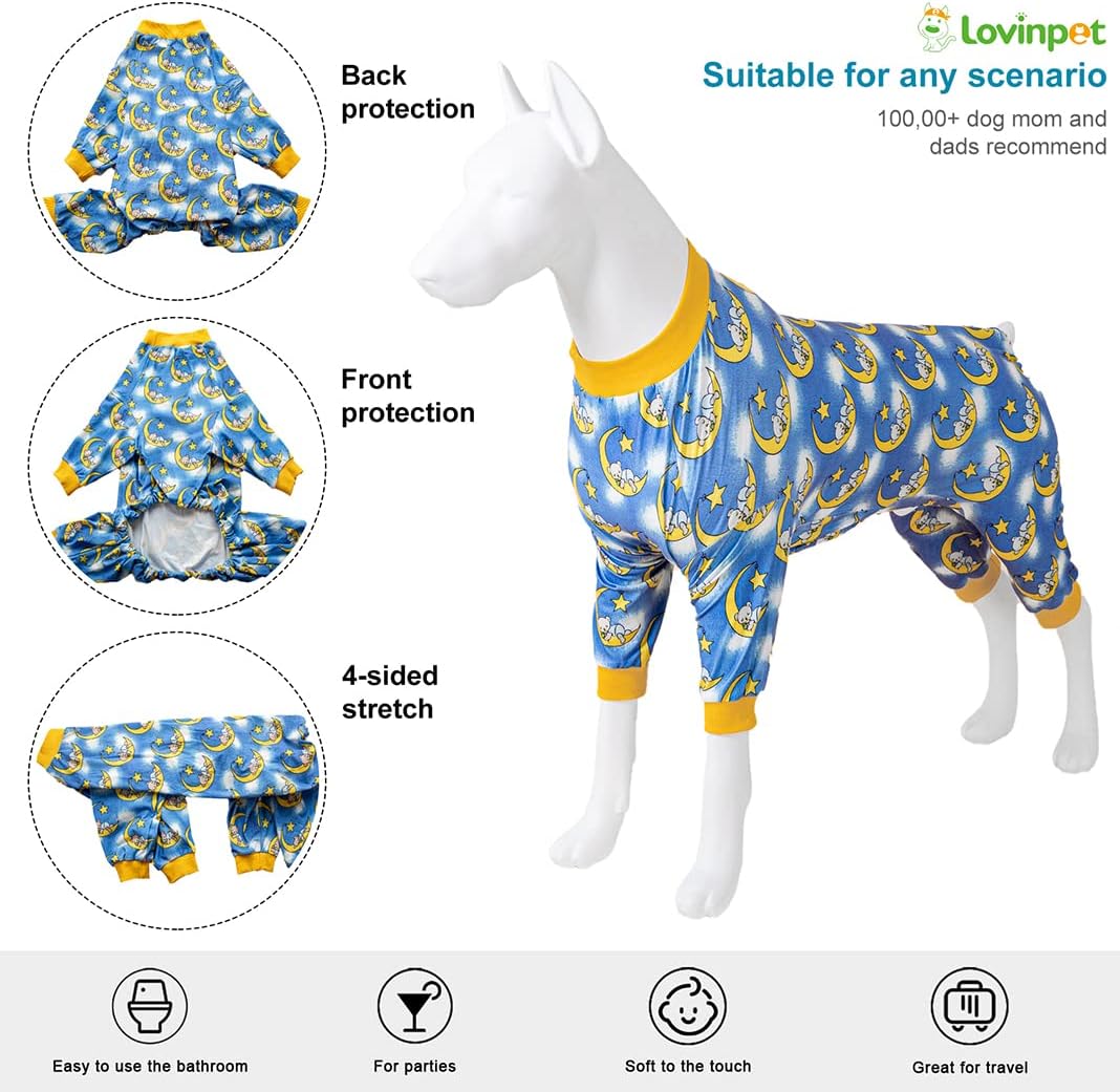 LovinPet Pitbull Dog Pajamas - Pet Anxiety Relief, Sun Protection Dog Pajamas, Comfy Stretchy Fabric, Pitbull Onesie, Dreamy Bear Print, Pitbull Shirt, Pet Jammies,Yellow 3XL
