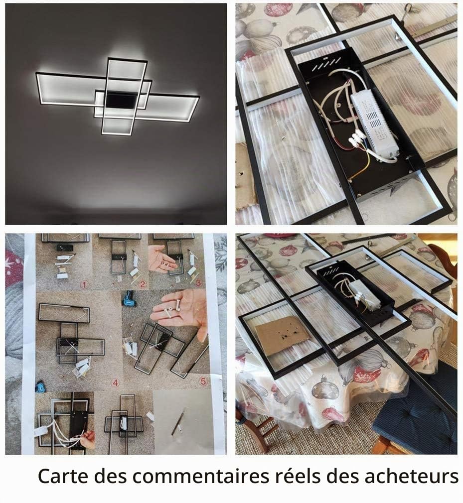 LED Plafonnier Applique Murale Lampe de plafond Moderne Noir Rectangle Désign Abat jour Applique pour Chambre Salon Cuisine Salle à manger Loft Escalier Couloir Dimmable avec télécommande,Noir,90cm