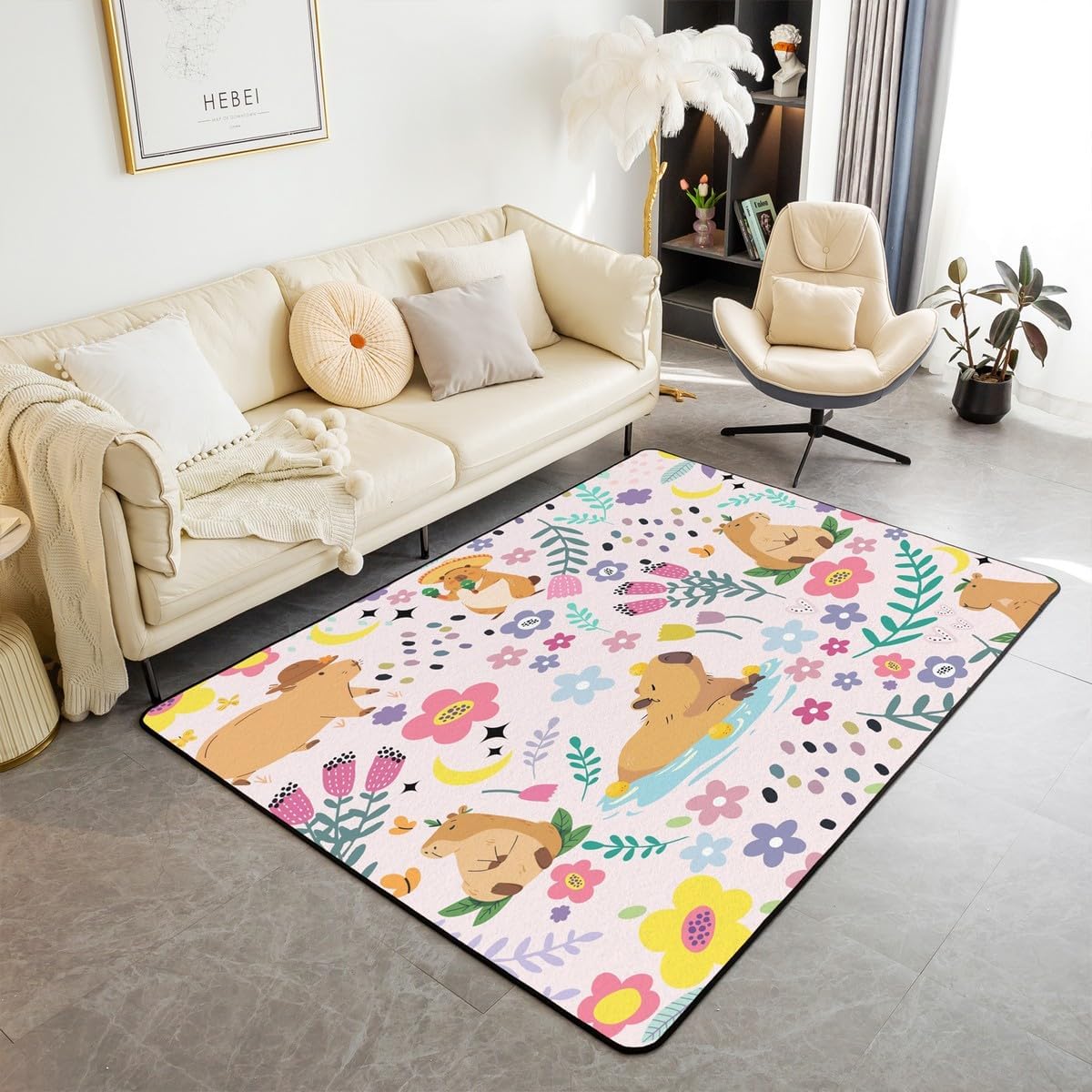 Erosebridal Kids Cartoon Bear Area Rug 3x5 for Girls Playroom Rug for Living Rooms Farm Style Bear Flower Area Rugs Farmhouse Pink Cute Animal Indoor Floor Mat Non Shedding