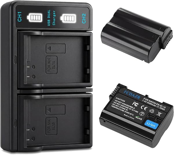 Baterías EN-EL15 EN-EL15C (paquete de 2) y cargador USB doble | Compatible con cámaras Nikon ZF Z6,Z7 Z8 D7500 D7000, D7100, D7200 D500, D600, D610, D750,D780 D800, D810, D800E, D810A,D850