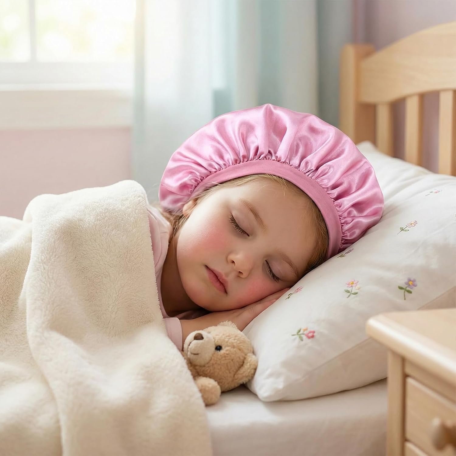 2Pcs Kid Bonnets for Girls Satin Bonnets for Kids Sleeping Toddler Bonnet | Elastic Wide Band, Soft Sleep Cap, for Teens Boys Child Toddler, Curly Hair Braids