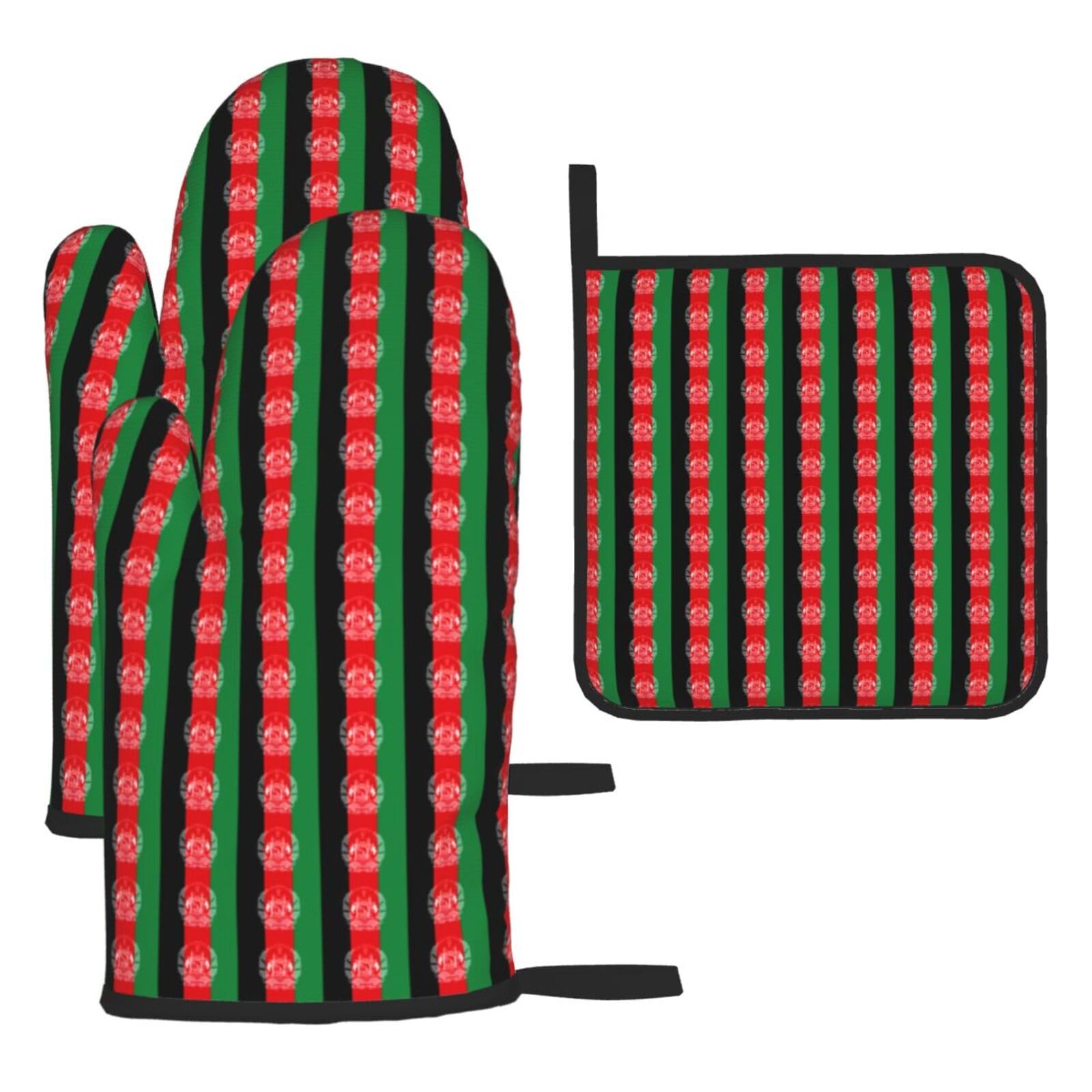 Flag Of Afghanistan Print Oven Kitchen Gloves For Baking Outdoor Grilling Home Use Mitts Microwaving Bbq