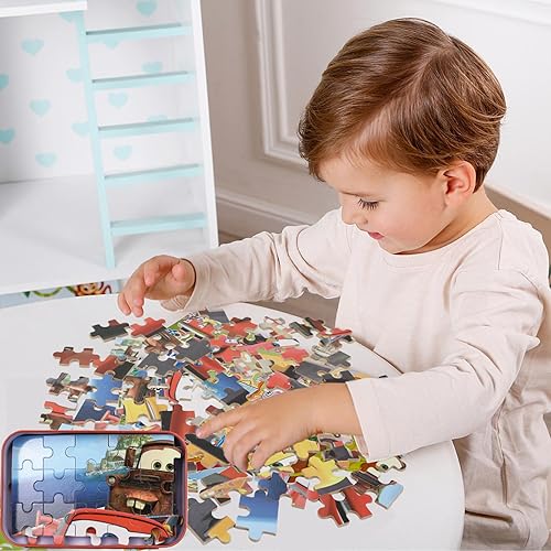 Miniatura 6 de Rompecabezas de coche en una caja de metal, 60 piezas Lightning McQueen, rompecabezas para niños de 4 a 8 años, rompecabezas educativos de