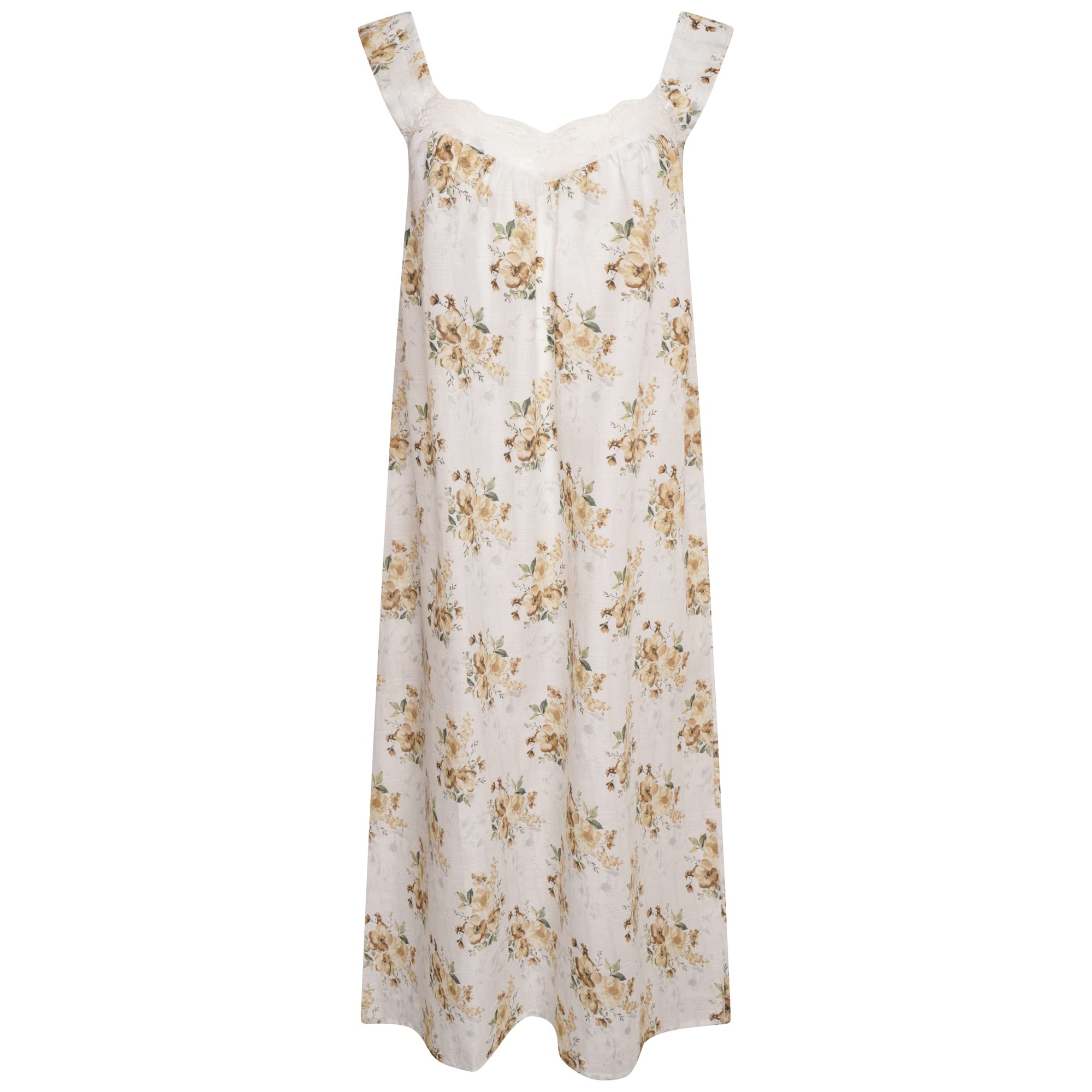 Nikaro Women's White Sleeveless Crochet Lace Pleated Summer 100% Soft Cotton Long Nightdress (M - 6XL) (4Xl)