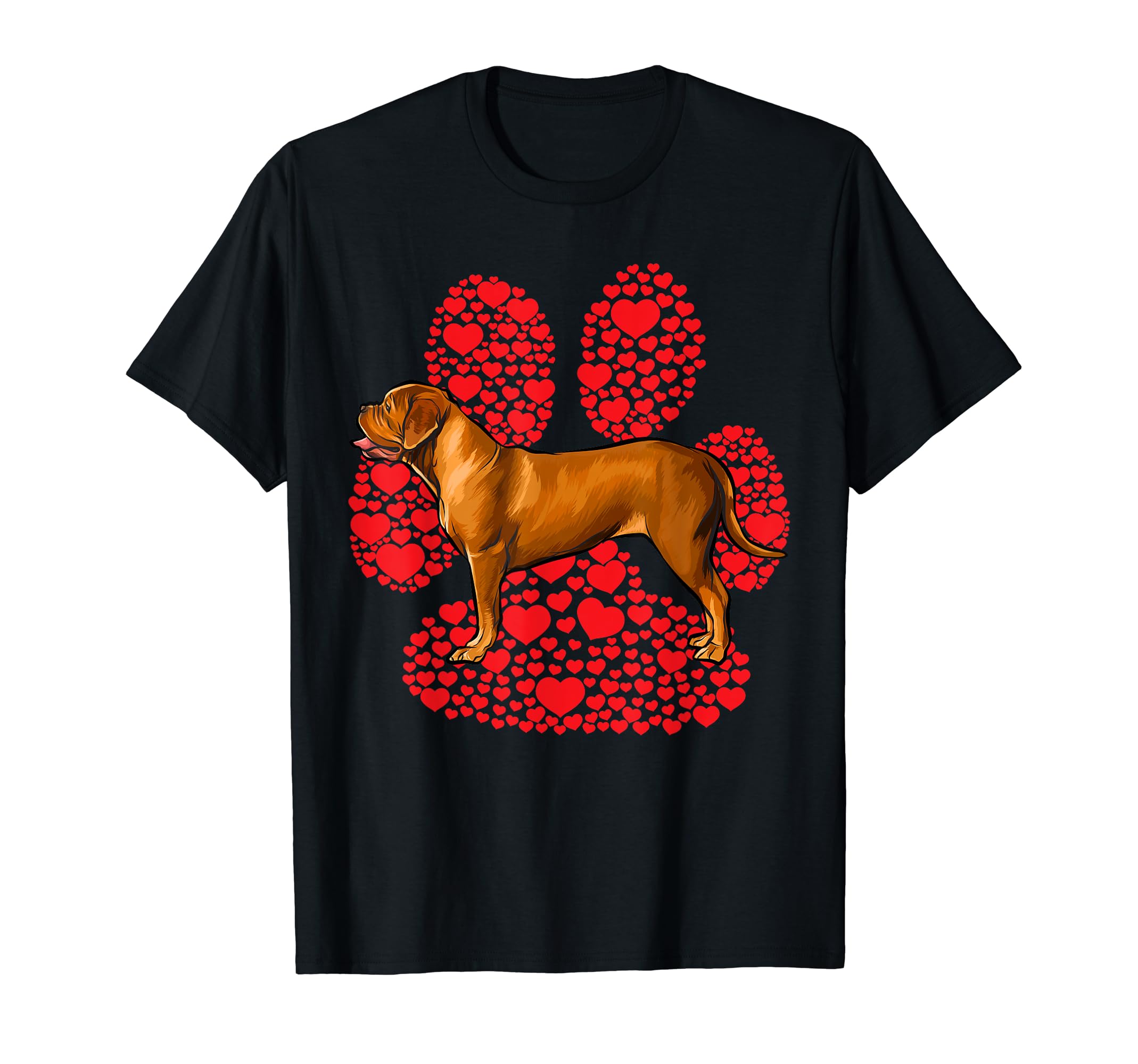 Dogues de Bordeaux Valentines Day Dog Love Paw T-Shirt, Black