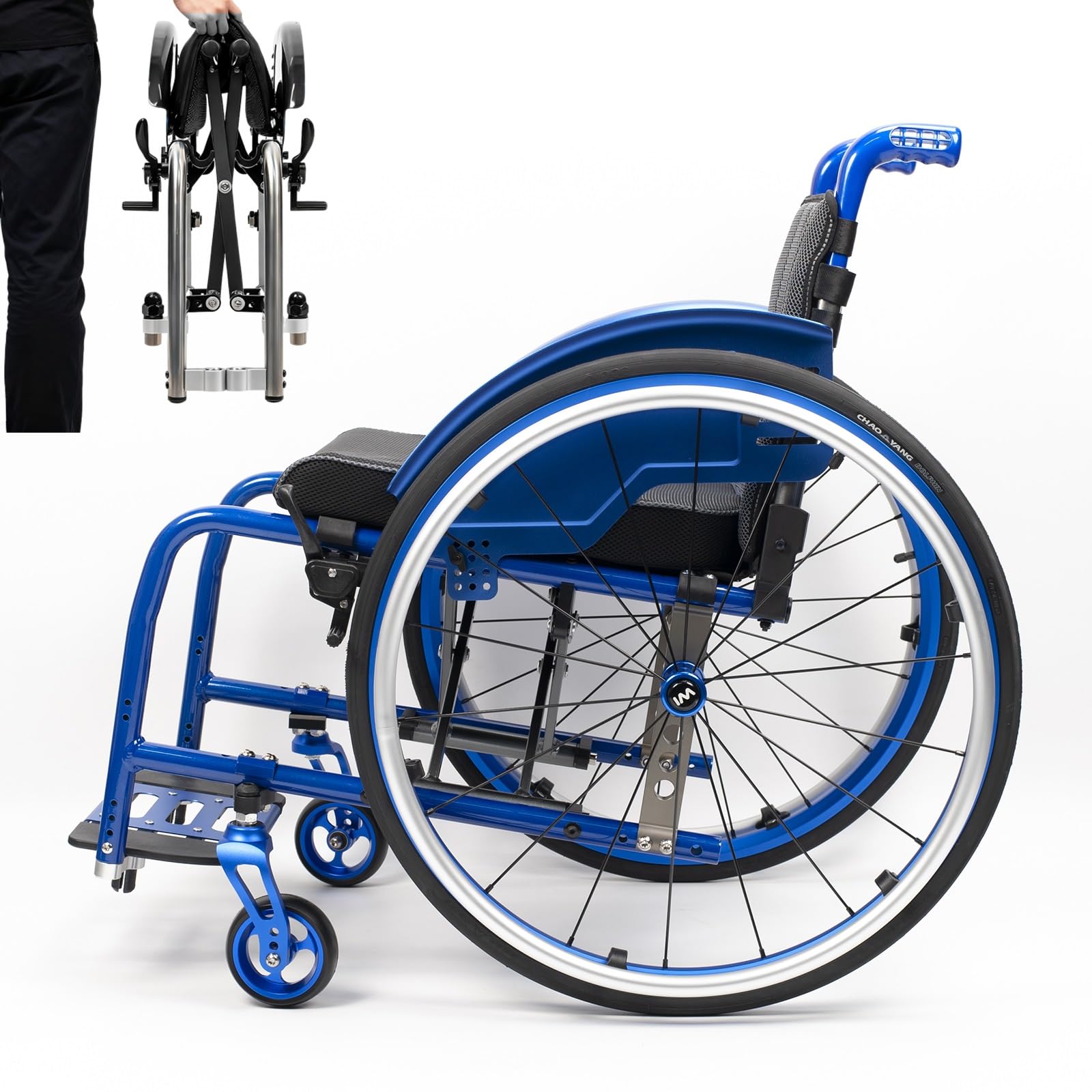 HTDRE Sports Wheelchair, Lightweight Aluminum Alloy with Handbrakes, Quick Release Rear Wheels, Folding Ergonomic Transport Design