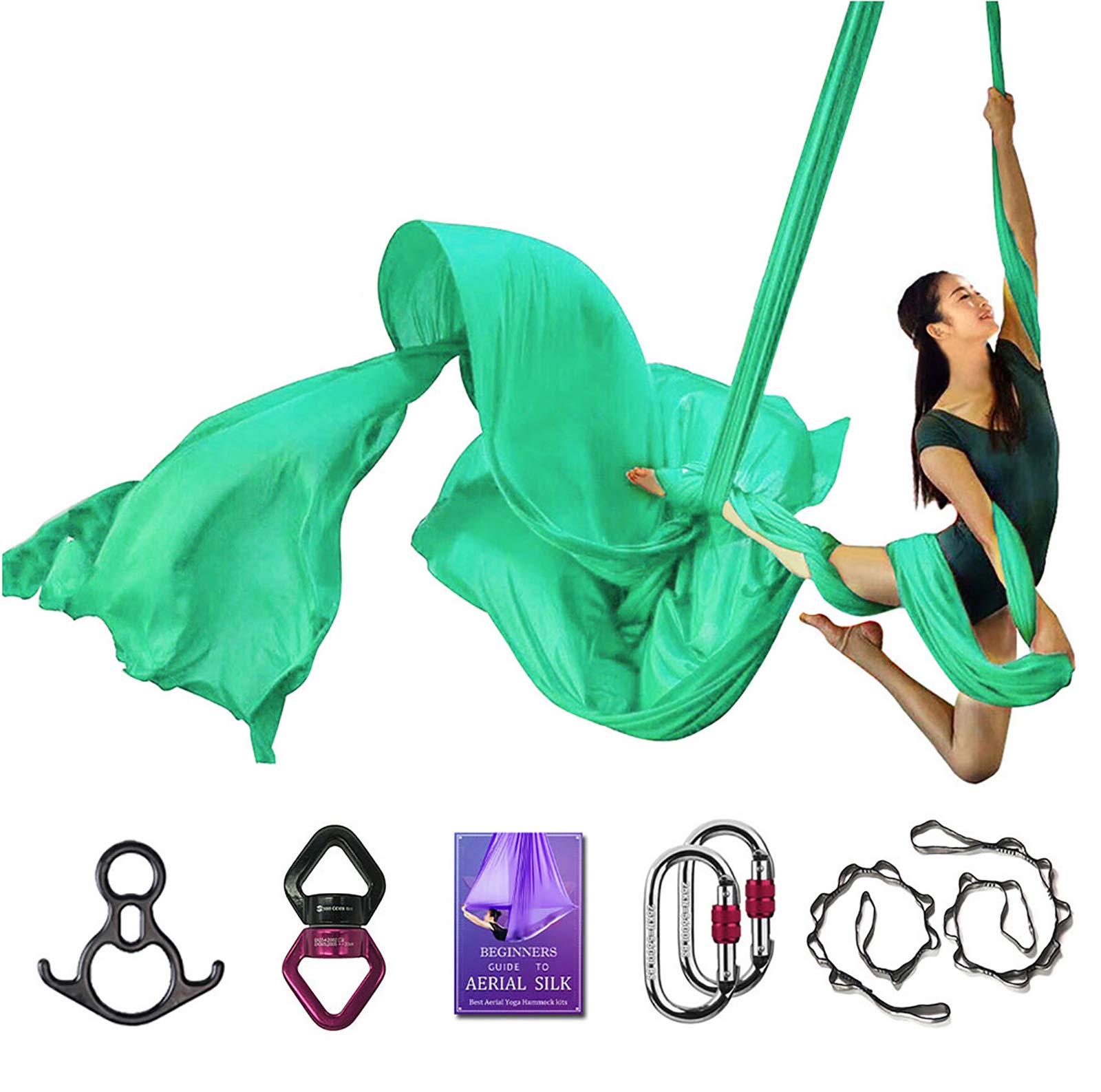 Aerial Silks Deluxe Equipment Set for Aerial Yoga, Aerial Yoga Hammock, Aerial Acrobatic,Circus Arts, Aerial Dance(L:10m W:2.8m） (Fruit Green)