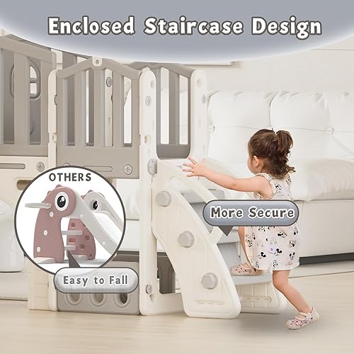 Miniatura 4 de YUFU Juego de toboganes 9 en 1 para niños pequeños de 1 a 3 años, juego de tobogán escalador con aro de baloncesto y pelota, para interiores y