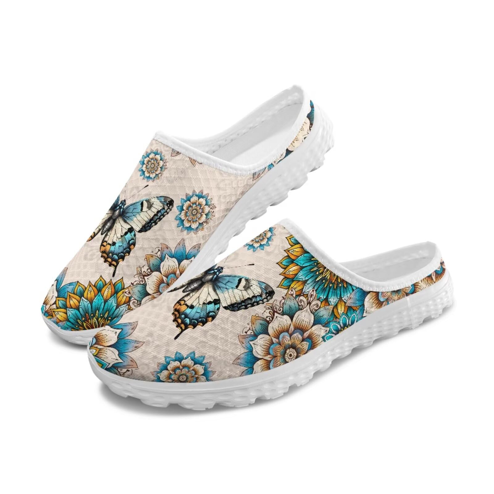 Chririnla Mule Shoes for Women Summer Novelty Butterfly Outdoor Non-Slip Sneakers Hand Free Garden Walking Shoes Slip On