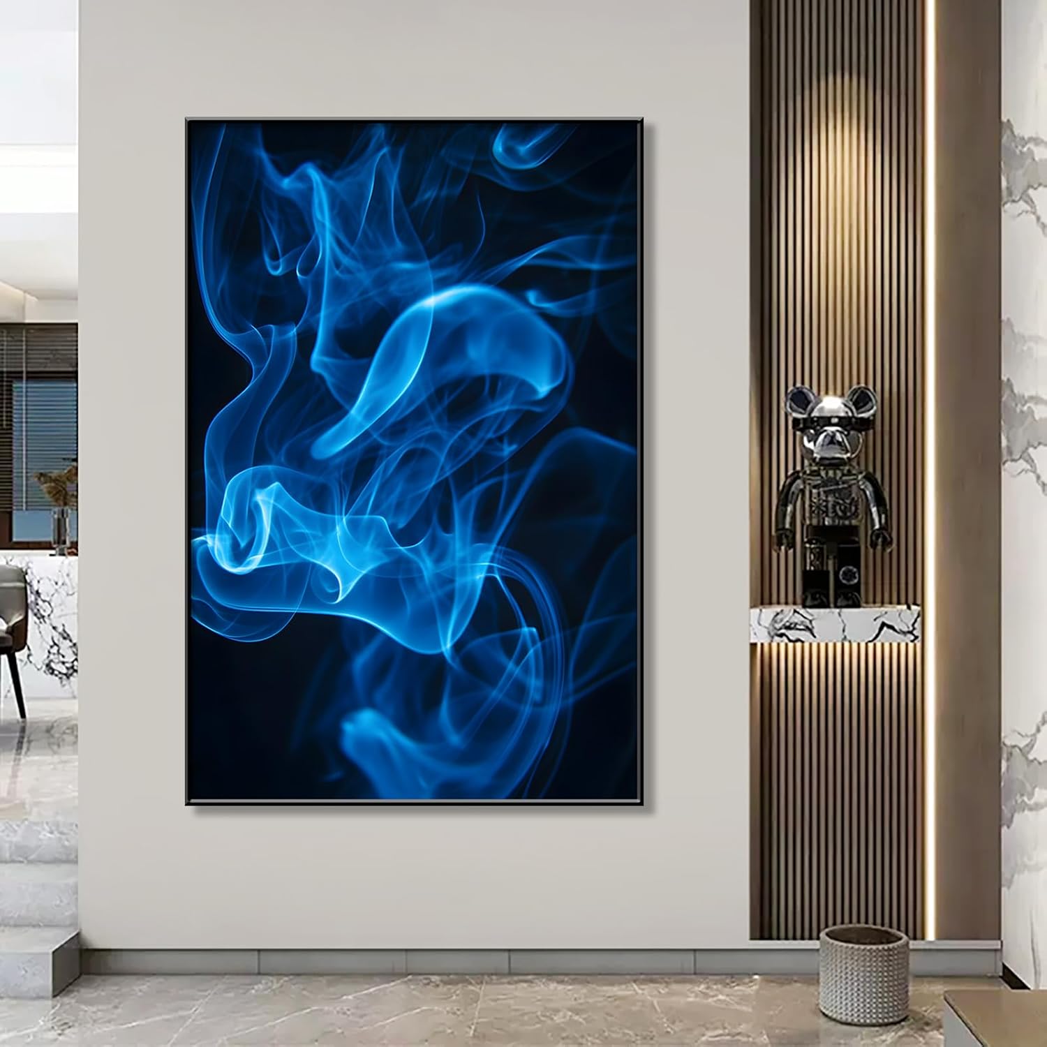 Blue Smoke Canvas Wall Art, Blue Abstract Wall Art, Black