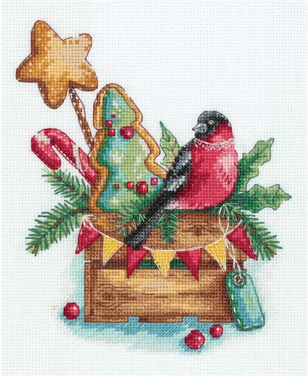 PANNA Counted Cross Stitch kit Bullfinch with Sweets 17.5x20cm, DIY