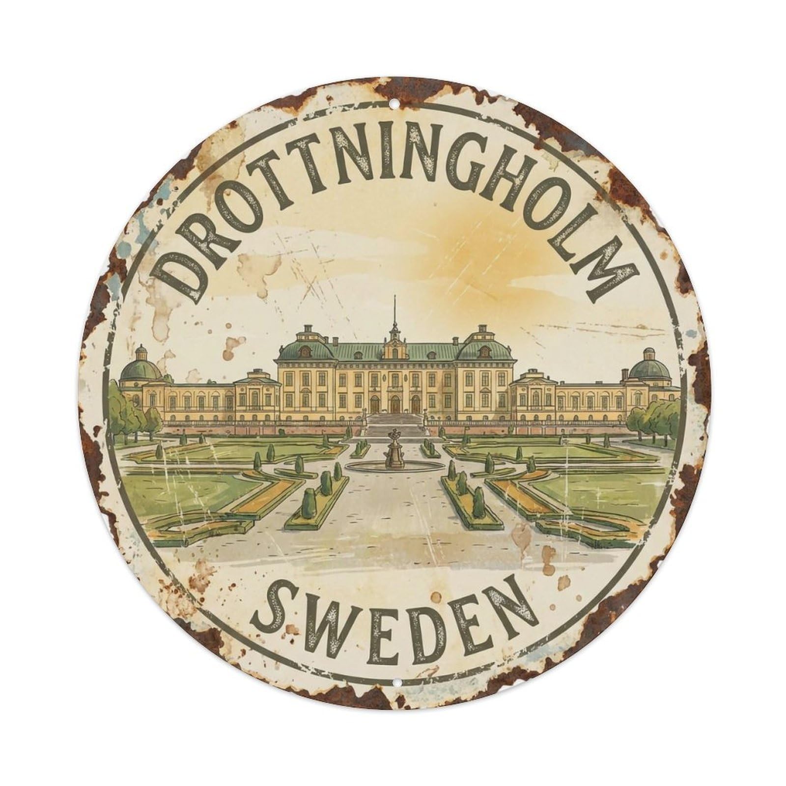 Okahys 8X8inch(20X20cm) Vintage Travel Drottningholm Sweden Baroque Metal Tin Sign