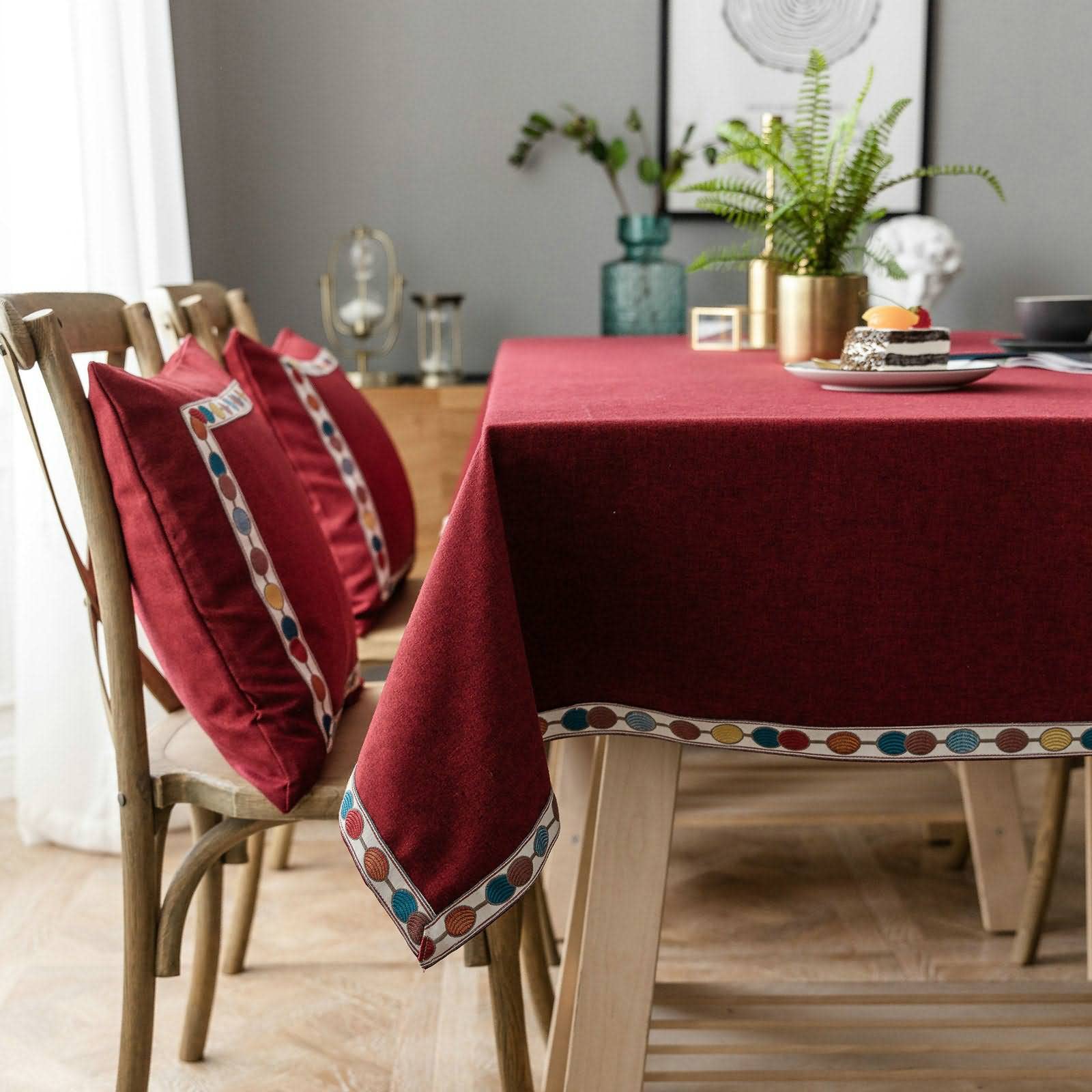 Tovaglia in Tela Cerata Quadrata Copri Tavolo Cucina Moderna Quadrato Ricamo Tavola Antimacchia Piedi Biancheria Rosso Decorazione per Protezione 140X250Cm