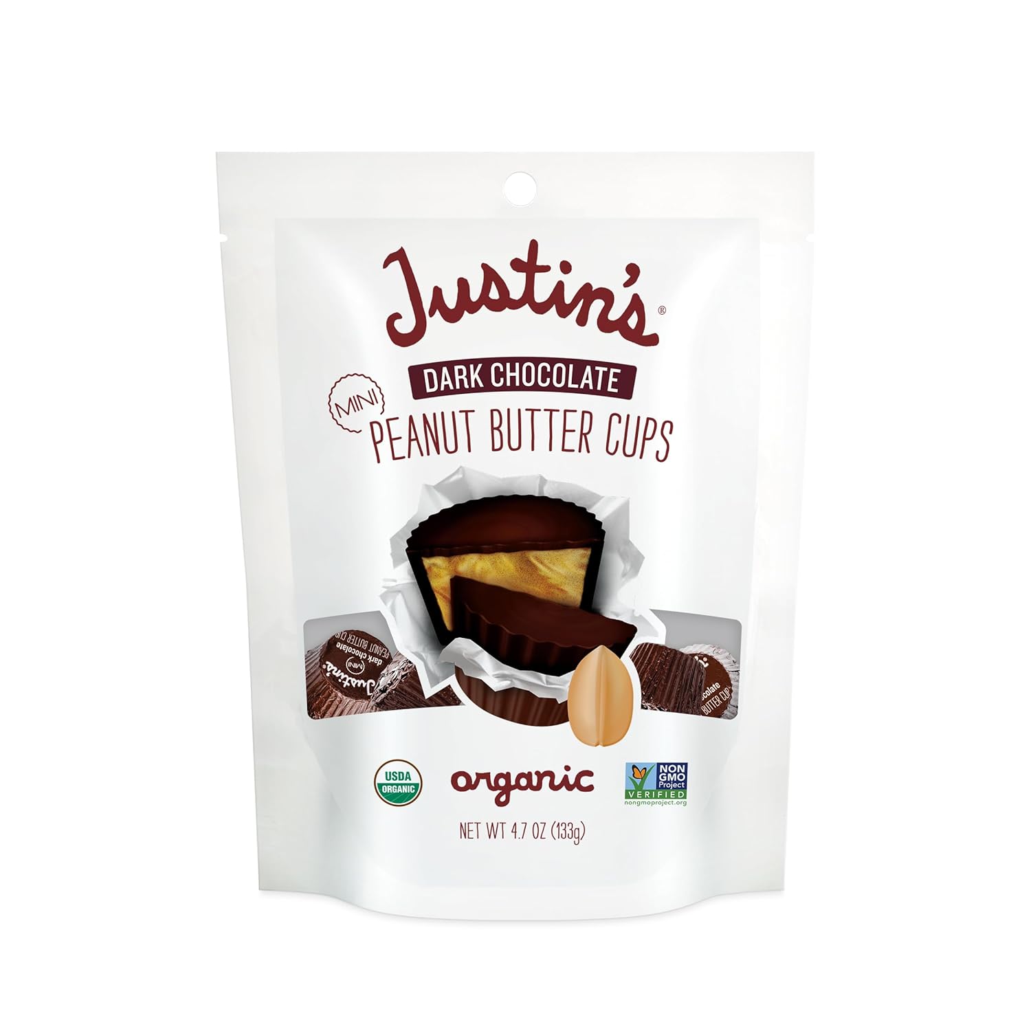 JUSTIN'S Organic Mini Dark Chocolate Peanut Butter Cups, 4.7 Ounce Bag (6 Pack)