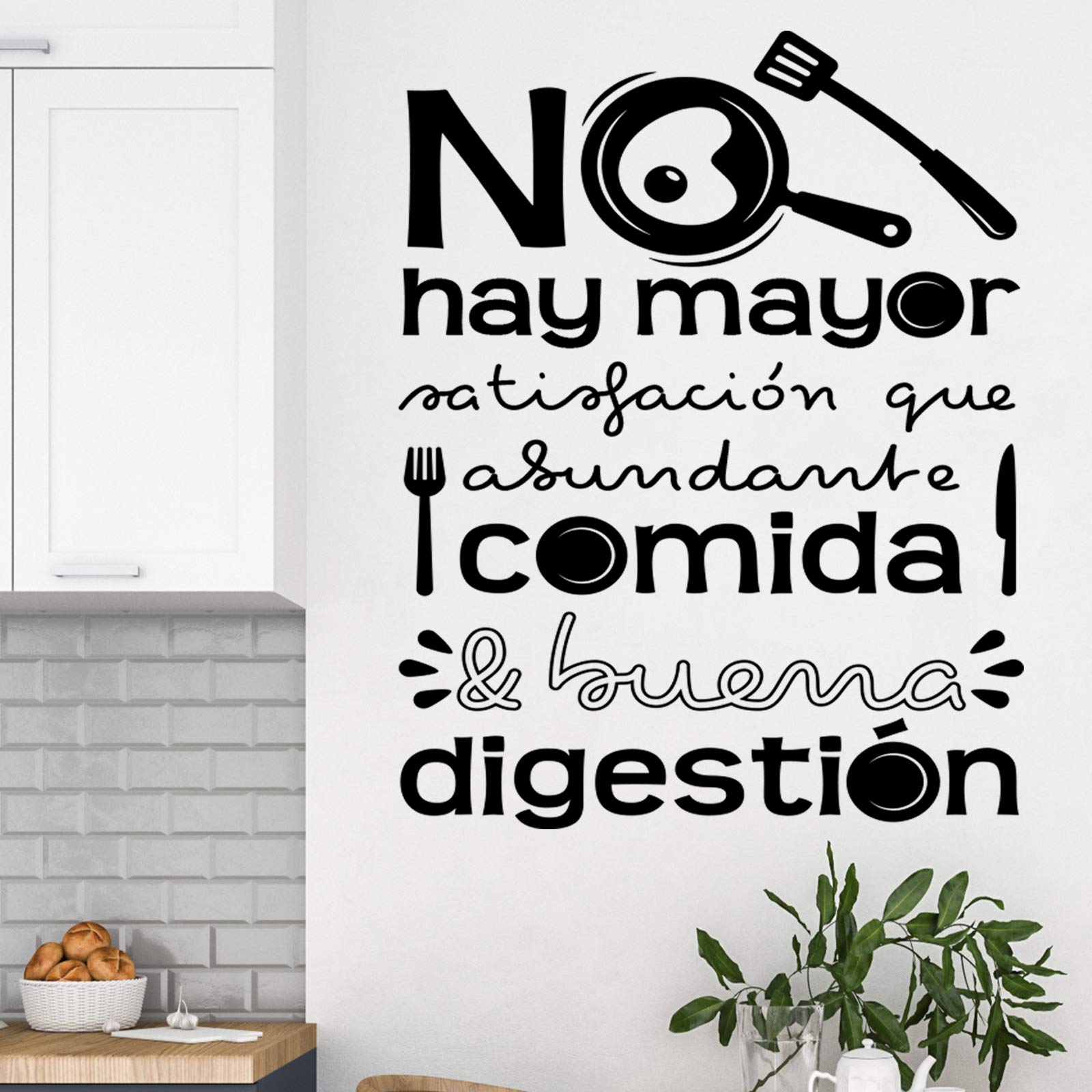 Vinilos de pared decorativo con frase decorativa cocina o restaurante "NO HAY MAYOR SATISFACCIÓN.." Pegatinas decorativas pared. Decoración casa Docliick DC-19146