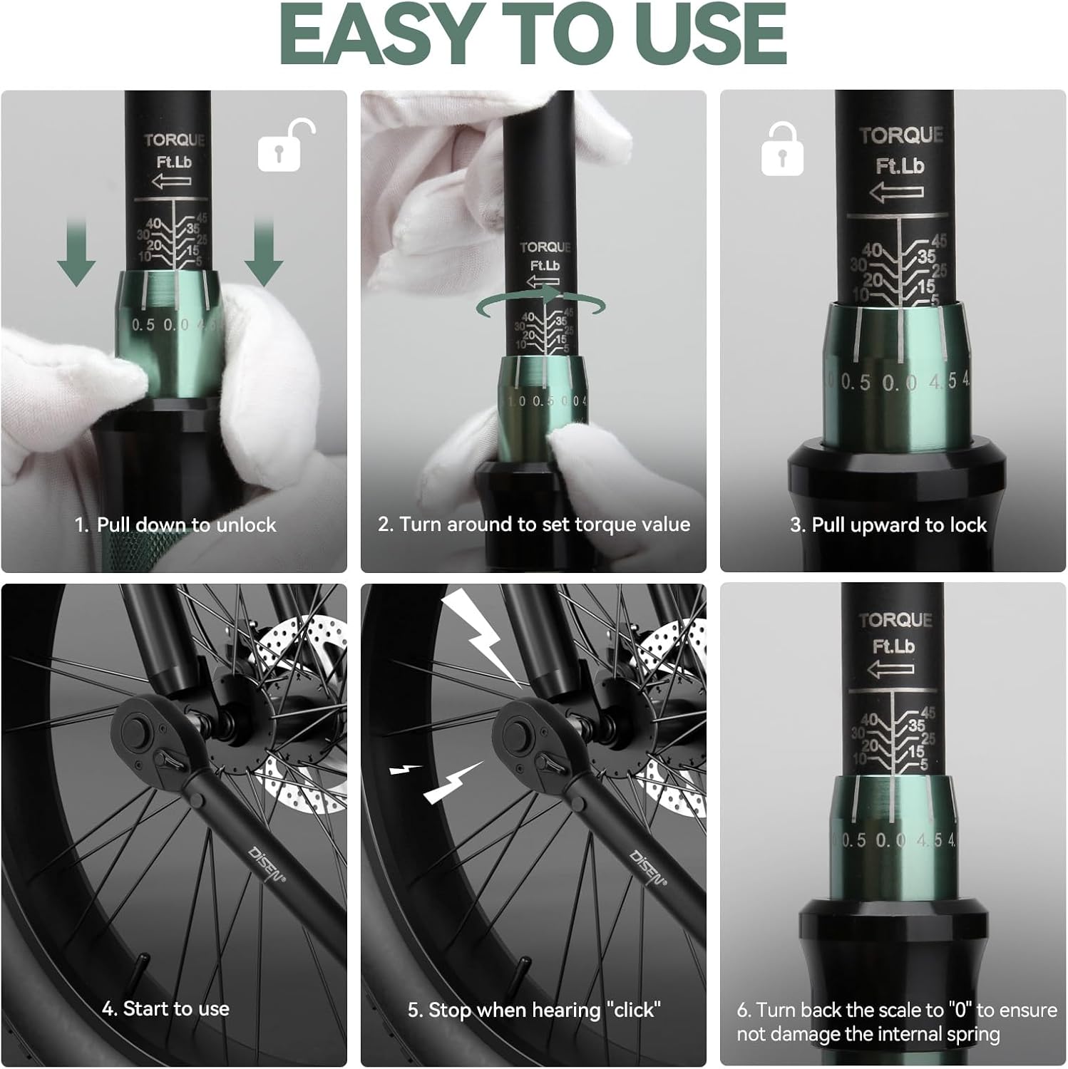 DISEN Click Torque Wrench Set - 1/4, 3/8, 1/2 Drive 9-Piece 4