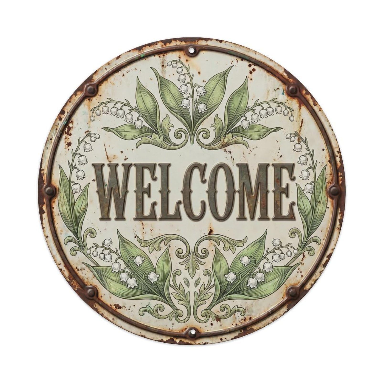 Floral Greeting Label Welcome Lily Of The Valley Metal Tin Sign