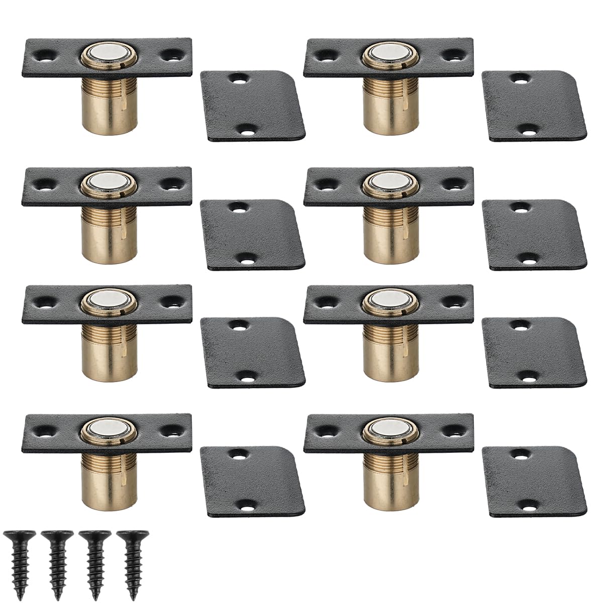 JQK Closet HBC120-BK-P8 - Cierre magnético de bola para puerta, acero inoxidable 430, ajustable con placa de golpeo, acabado negro, paquete de 8