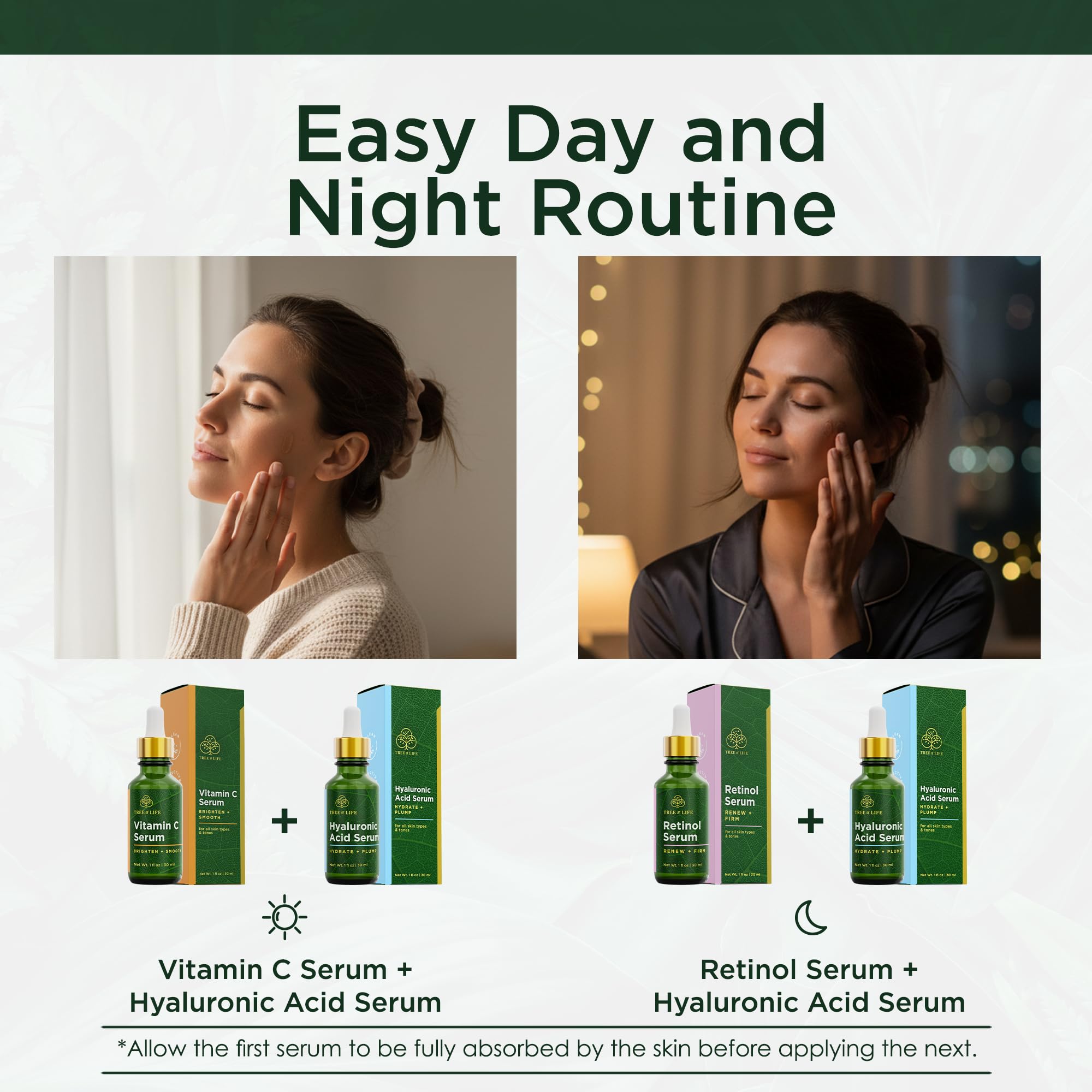 Tree of Life Beauty - Juego de cuidado facial de la piel, sueros faciales iluminadores, reafirmantes e hidratantes para pieles sensibles, niacinamida, vitamina C, retinol y ácido hialurónico, probado