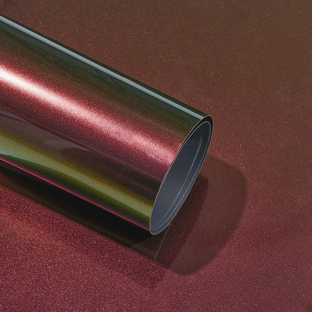 Gloss Chameleon Purple to Green Vinyl Wrap, Metallic Glitter Sparking Color Change Vehicle Film Self Adhesive DIY Decal Auto Cars Motorcycle Protection 60'' x 39'' (5ft x 3.3ft)