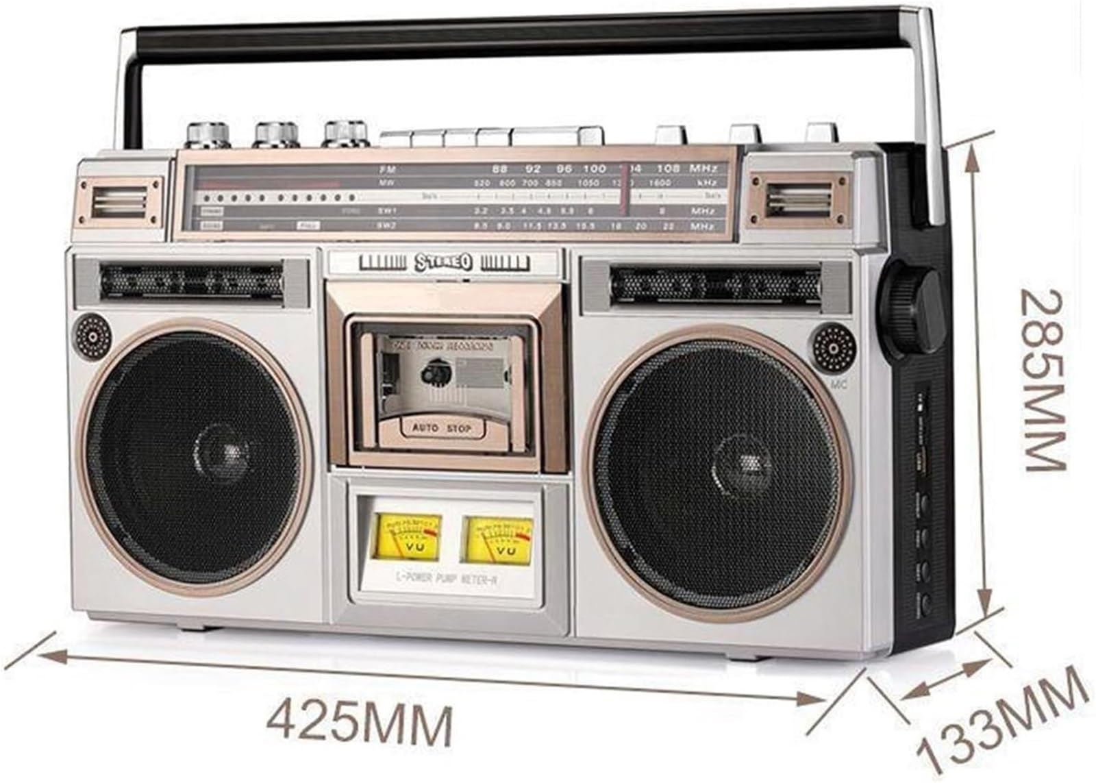 Boombox portátil Estilo Retro clásico de los años 80, con grabadora de Casete, Adecuado for Adultos Mayores, entusiastas del Aire Libre y Espacios como dormitorios, cocinas y Estudios.